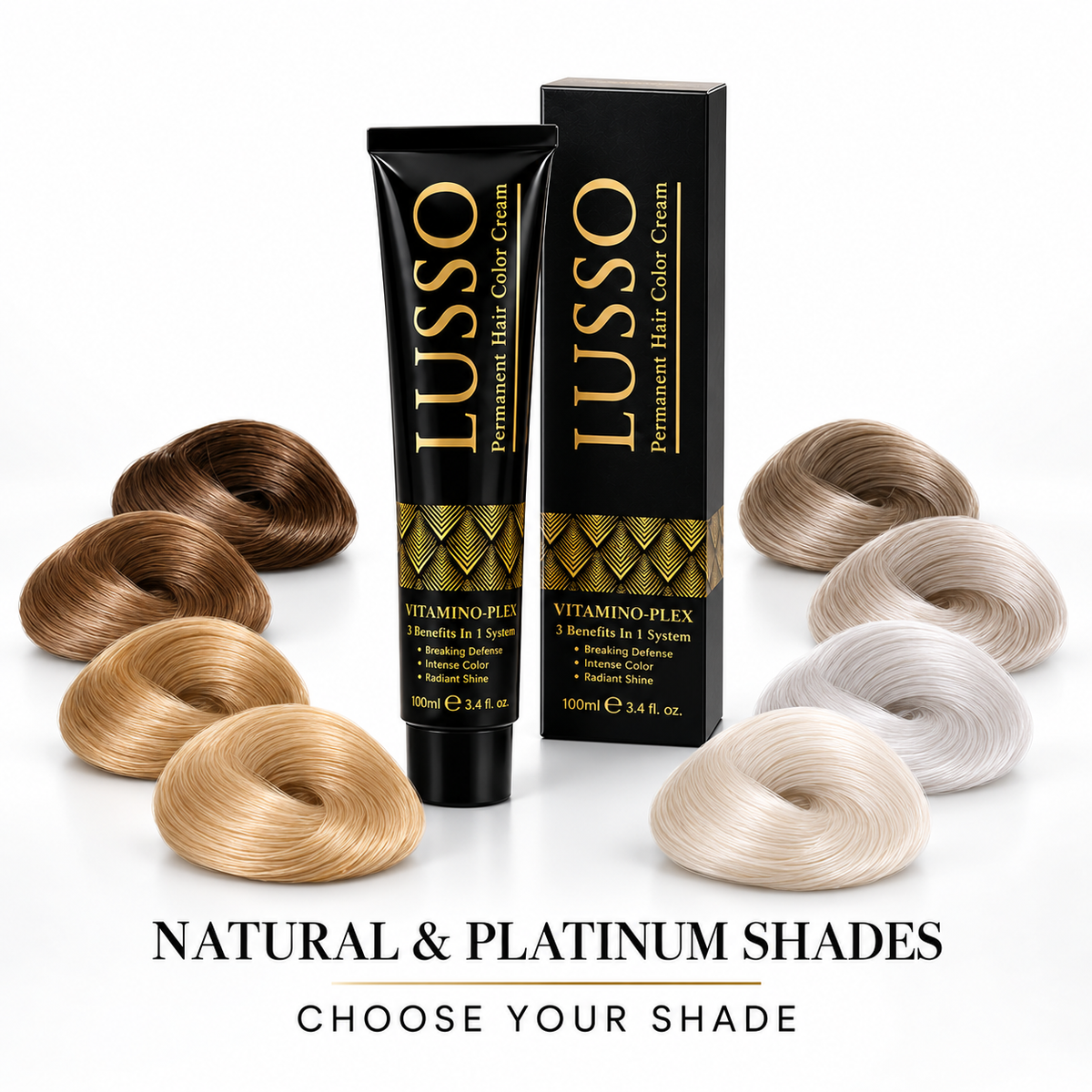 LUSSO Natural & Platinum Shades Permanent Hair Colour Cream 100 ml