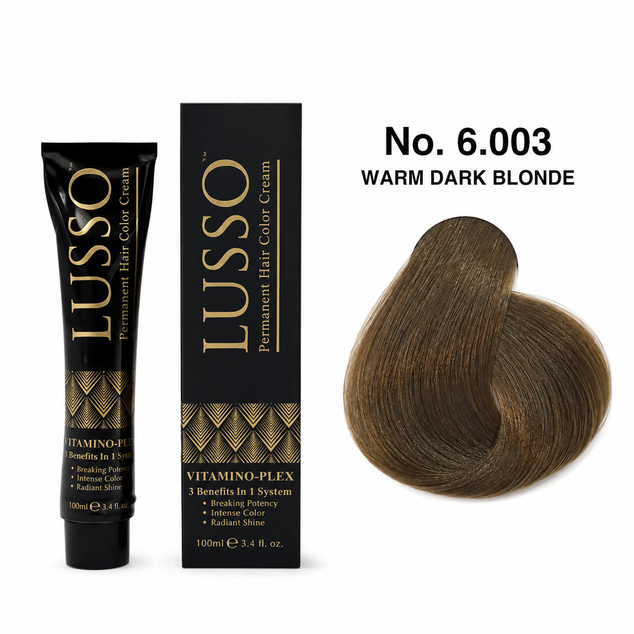 LUSSO Permanent Hair Colour Cream 100 ml No. 6.003 Warm Dark Blonde