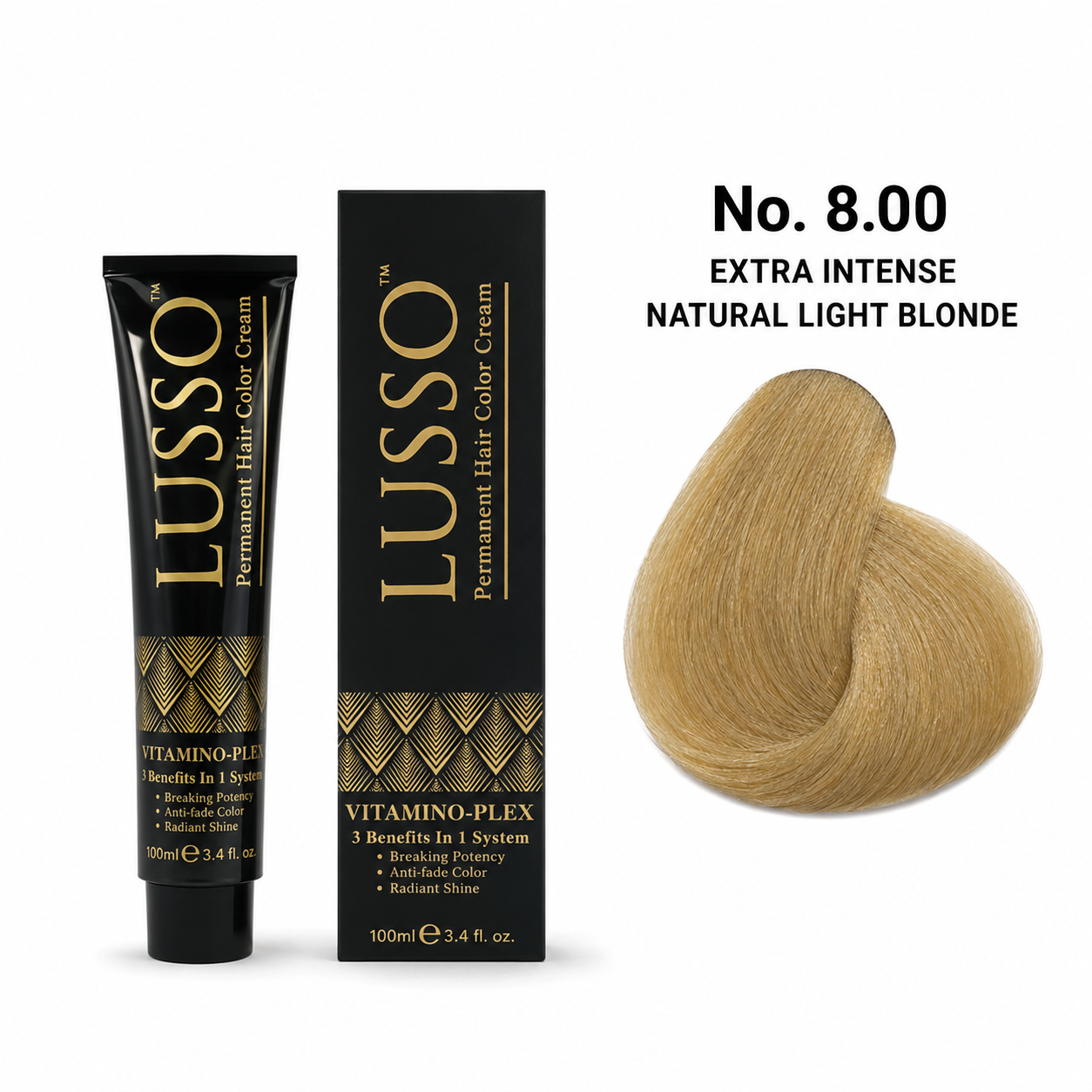 LUSSO Permanent Hair Colour Cream 100 ml No. 8.00 Extra Intense Natural Light Blonde