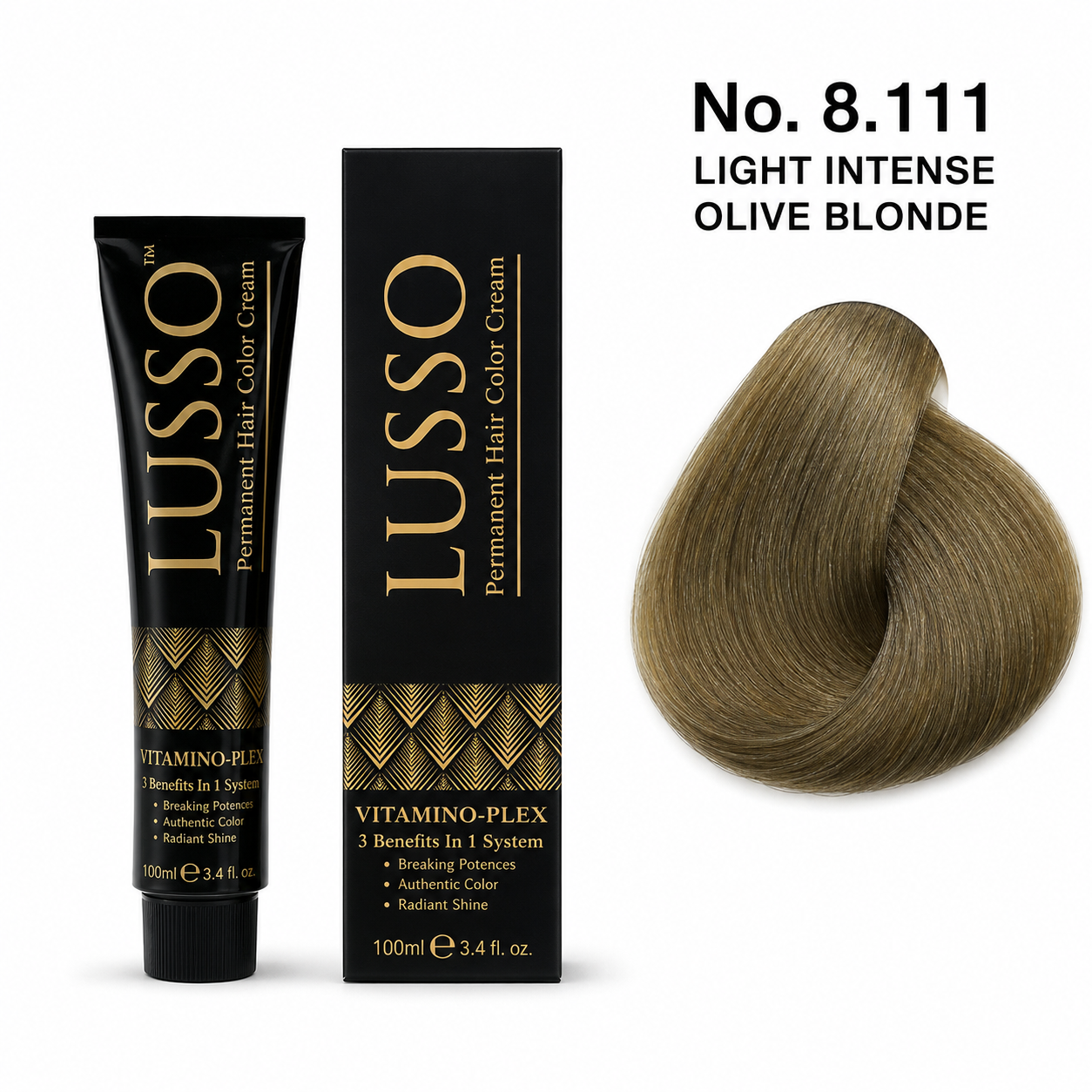 LUSSO Permanent Hair Colour Cream 100 ml No. 8.111 Light Intense Olive Blonde