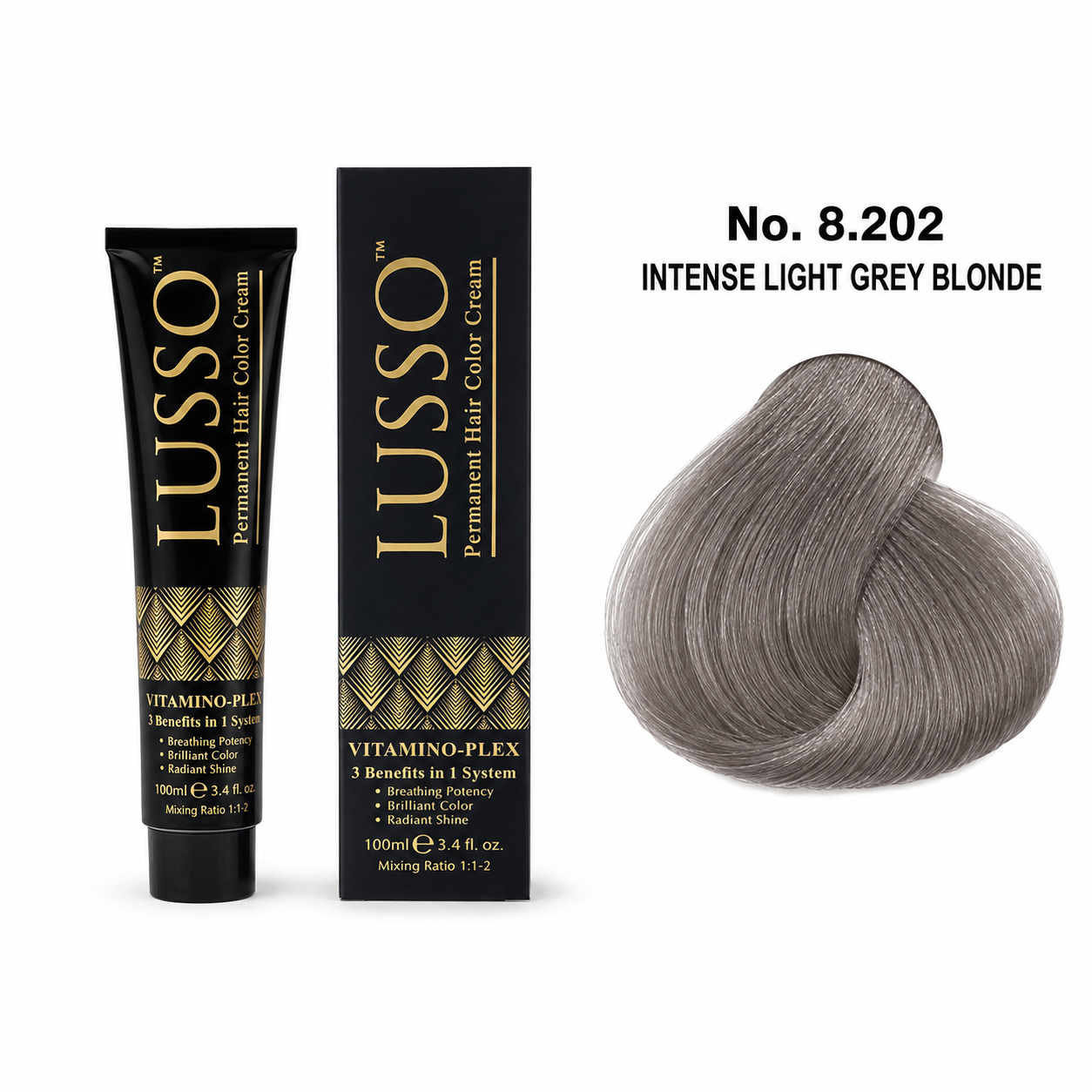 LUSSO Permanent Hair Colour Cream 100 ml No. 8.202 Intense Light Grey Blonde