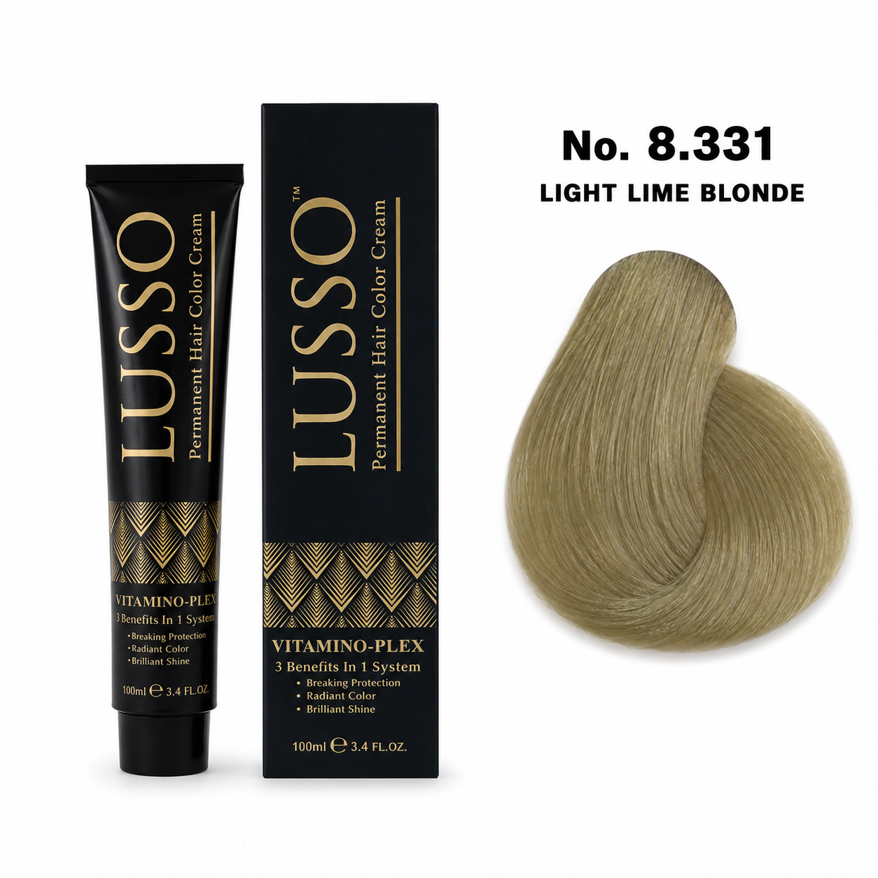 LUSSO Permanent Hair Colour Cream 100 ml No. 8.331 Light Lime Blonde