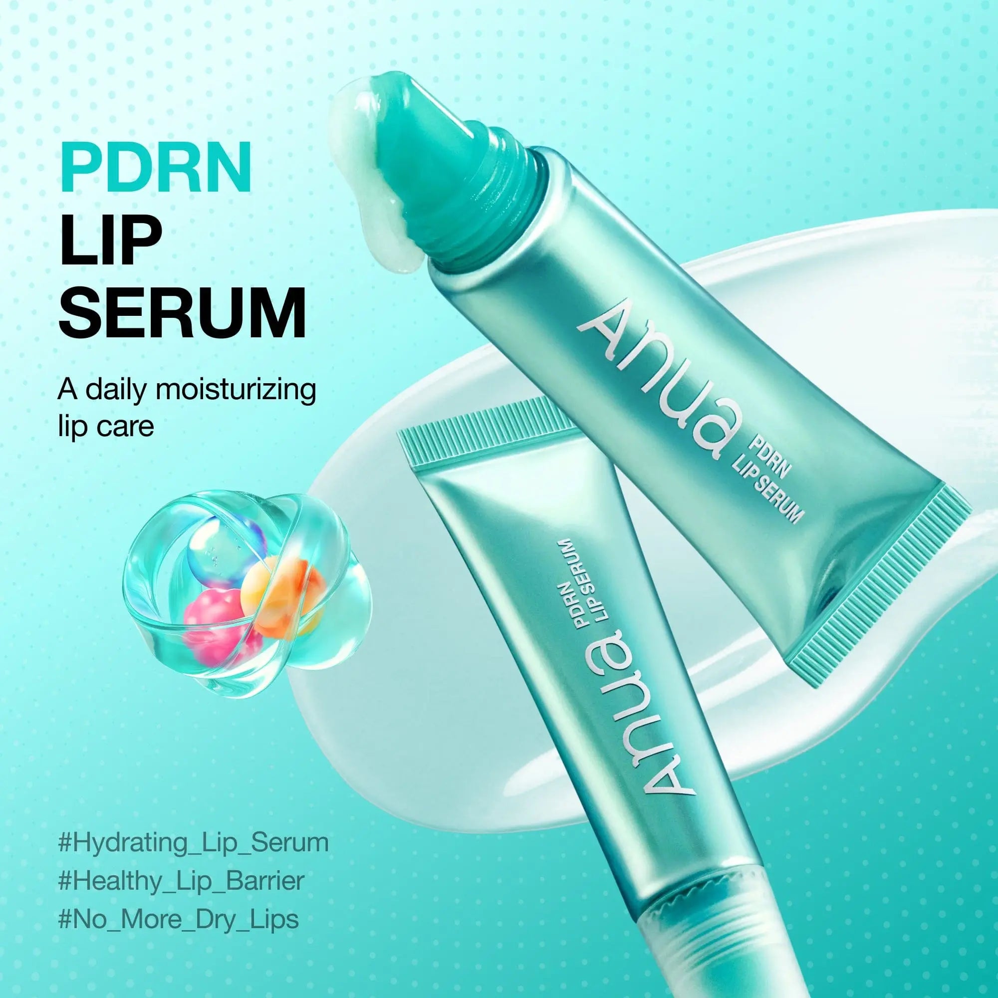 ANUA PDRN Lip Serum in a sleek tube, designed to hydrate and improve the appearance of lips.