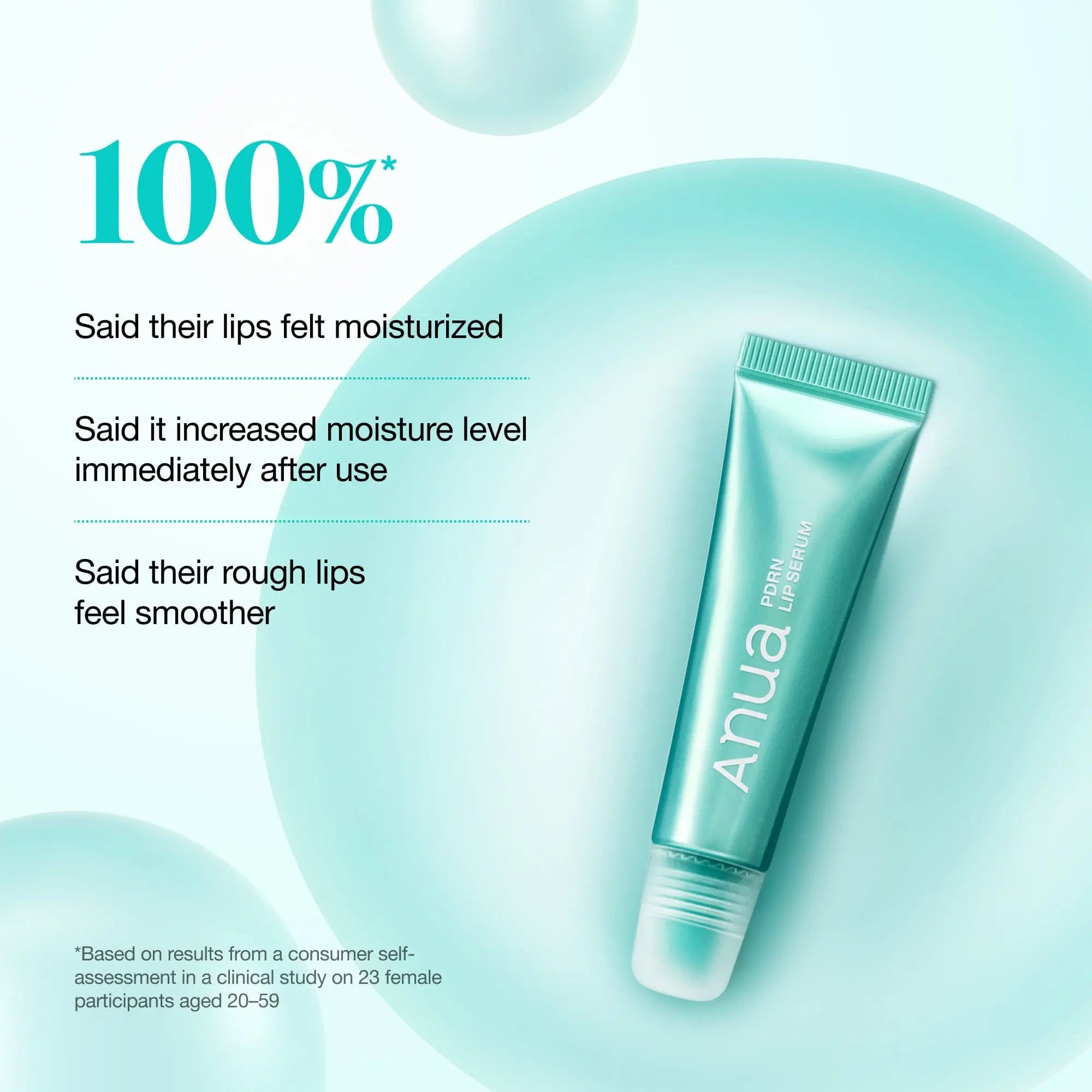 ANUA PDRN Lip Serum tube showing the clear serum inside with branding and applicator tip for lip hydration and care.