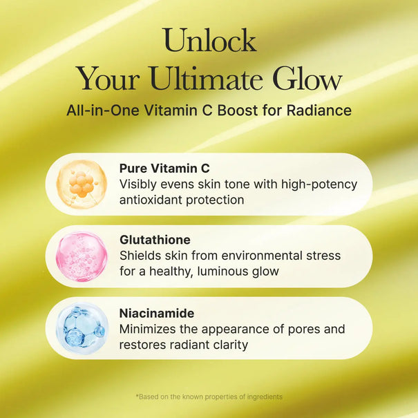ARENCIA Vitamin C and Glutathione brightening duo set with skincare bottles and packaging on a white background.