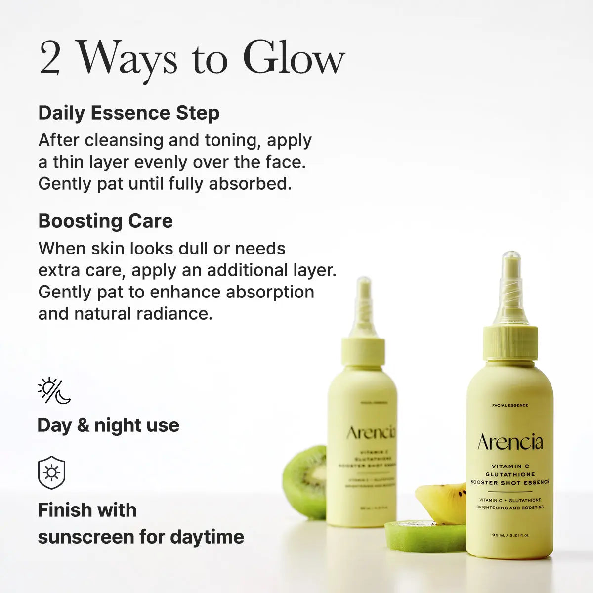 ARENCIA Vitamin C and Glutathione brightening duo set with skincare bottles and packaging, promoting radiant skin.