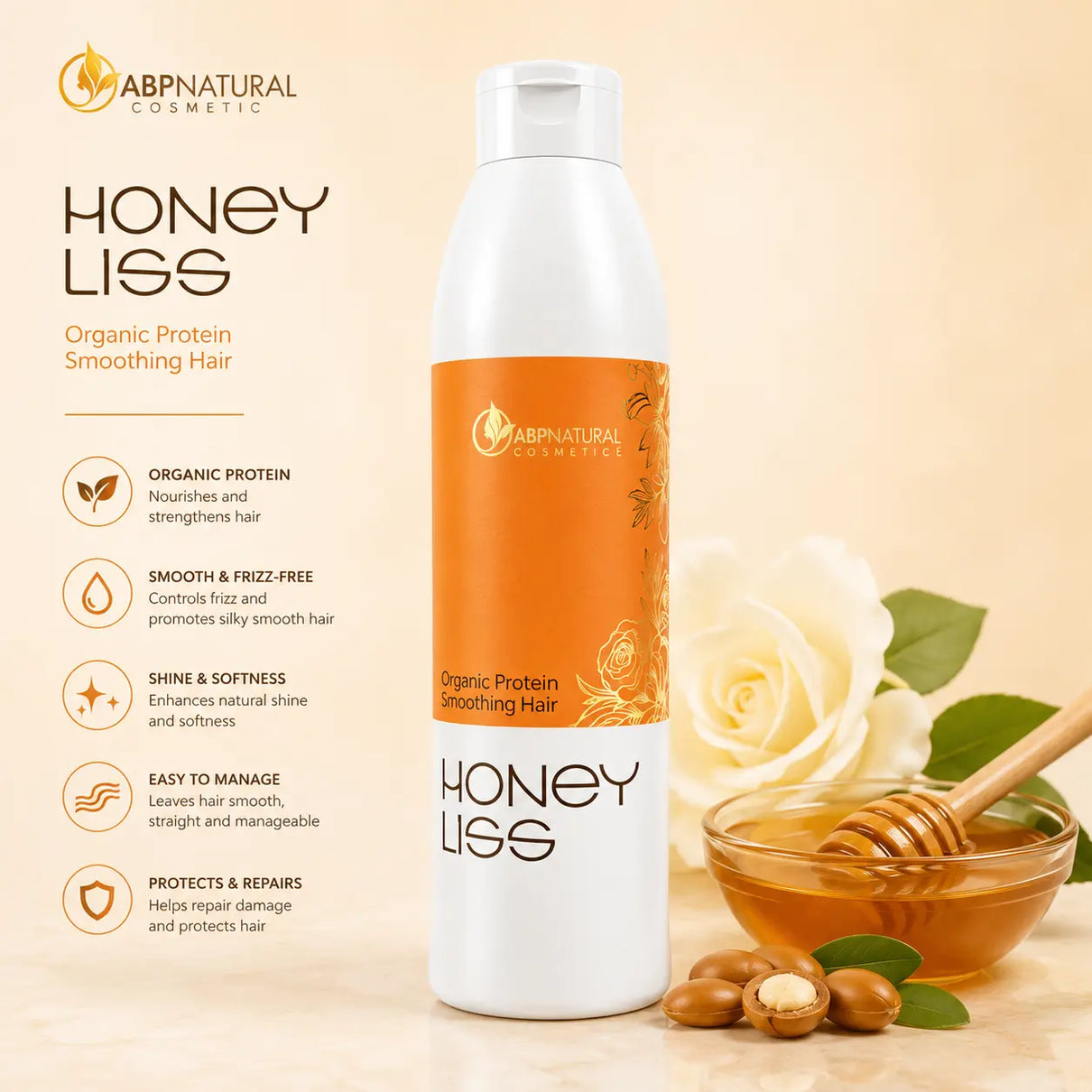 Abpnatural Cosmetics Honey Liss Brazilian Organic Hair Straightening Protein 1000 ML ABPNATURAL JOLIE'S
