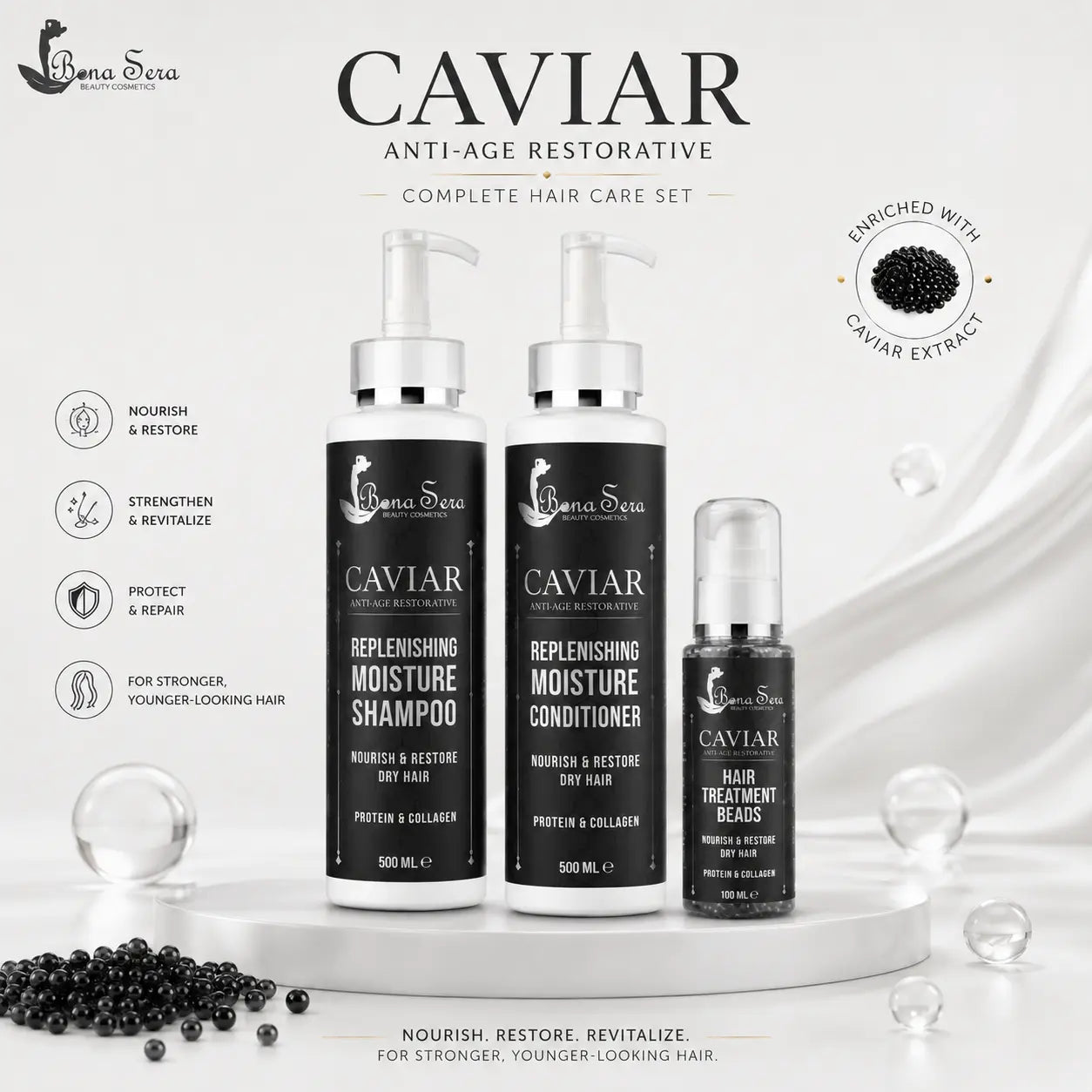 Bona Sera Caviar Anti Age Restorative Treatment Professional Hair care Kit - DOKAN