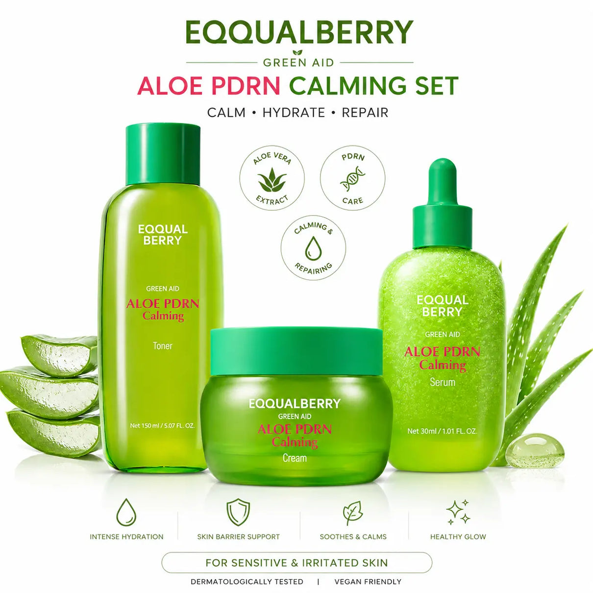 EQQALBERRY Green Aid Aloe PDRN Calming Set - DOKAN