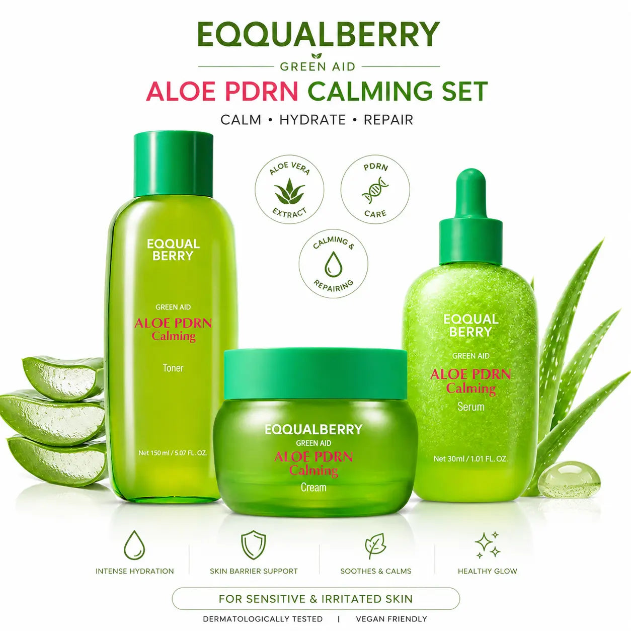 EQQALBERRY Green Aid Aloe PDRN Calming Set - DOKAN