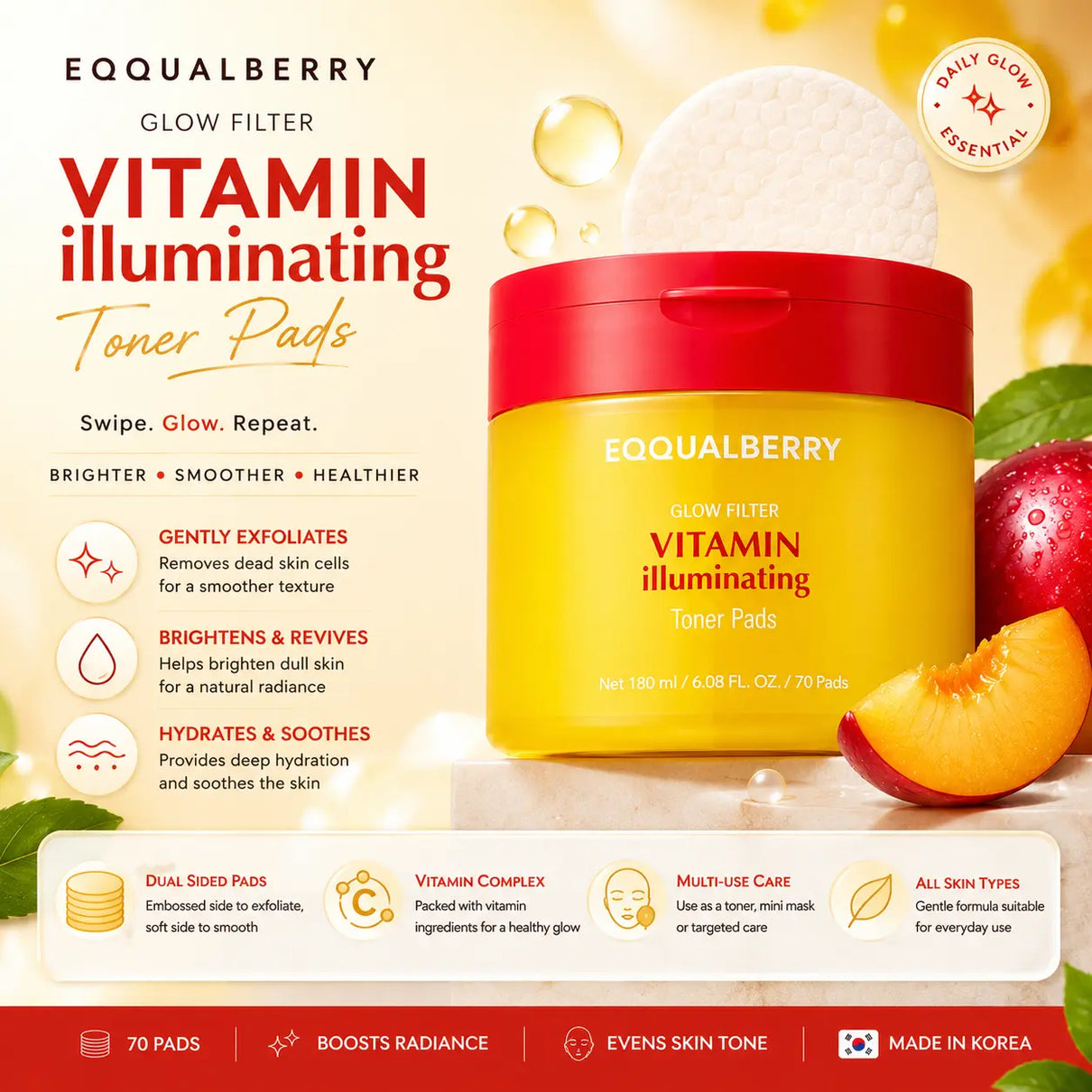 EQQUALBERRY Vitamin illuminating Toner Pads 70 Pads EQQUALBERRY JOLIE'S