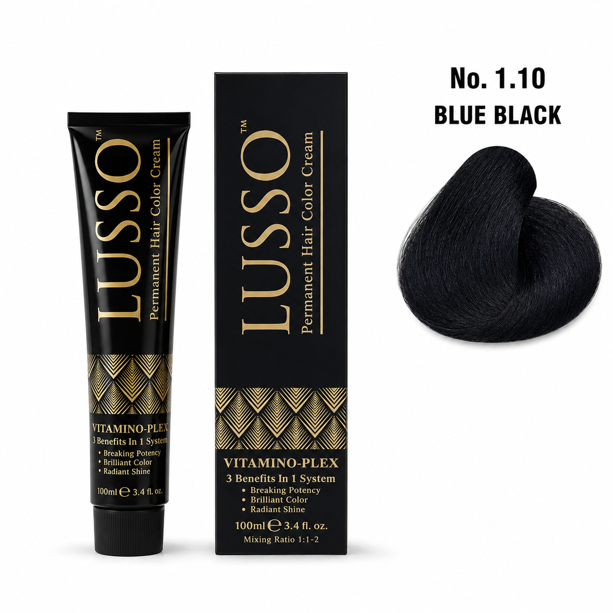 LUSSO Permanent Hair Colour Cream 100 ml No. 1.10 Blue Black