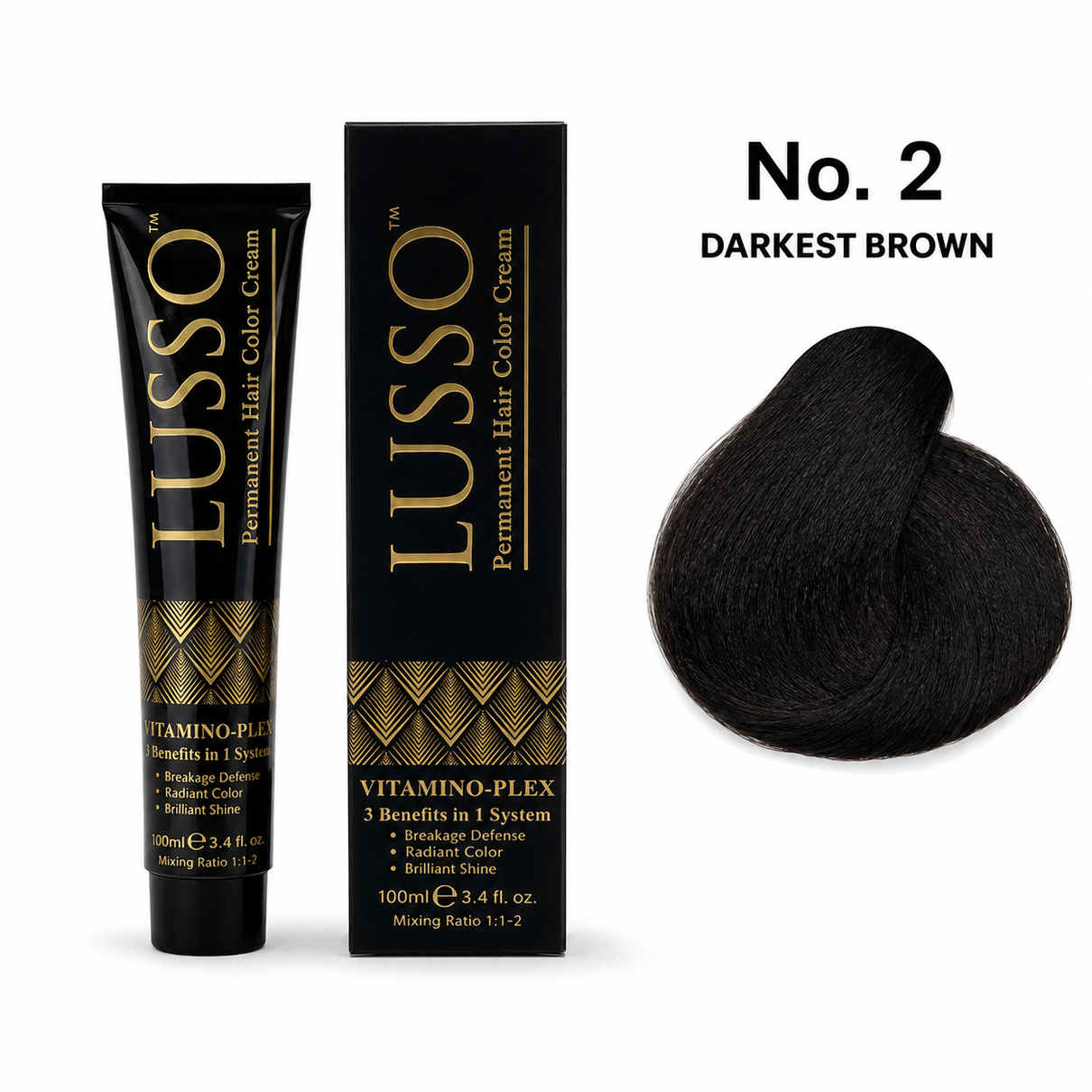 LUSSO Permanent Hair Colour Cream 100 ml No. 2 Darkest Brown