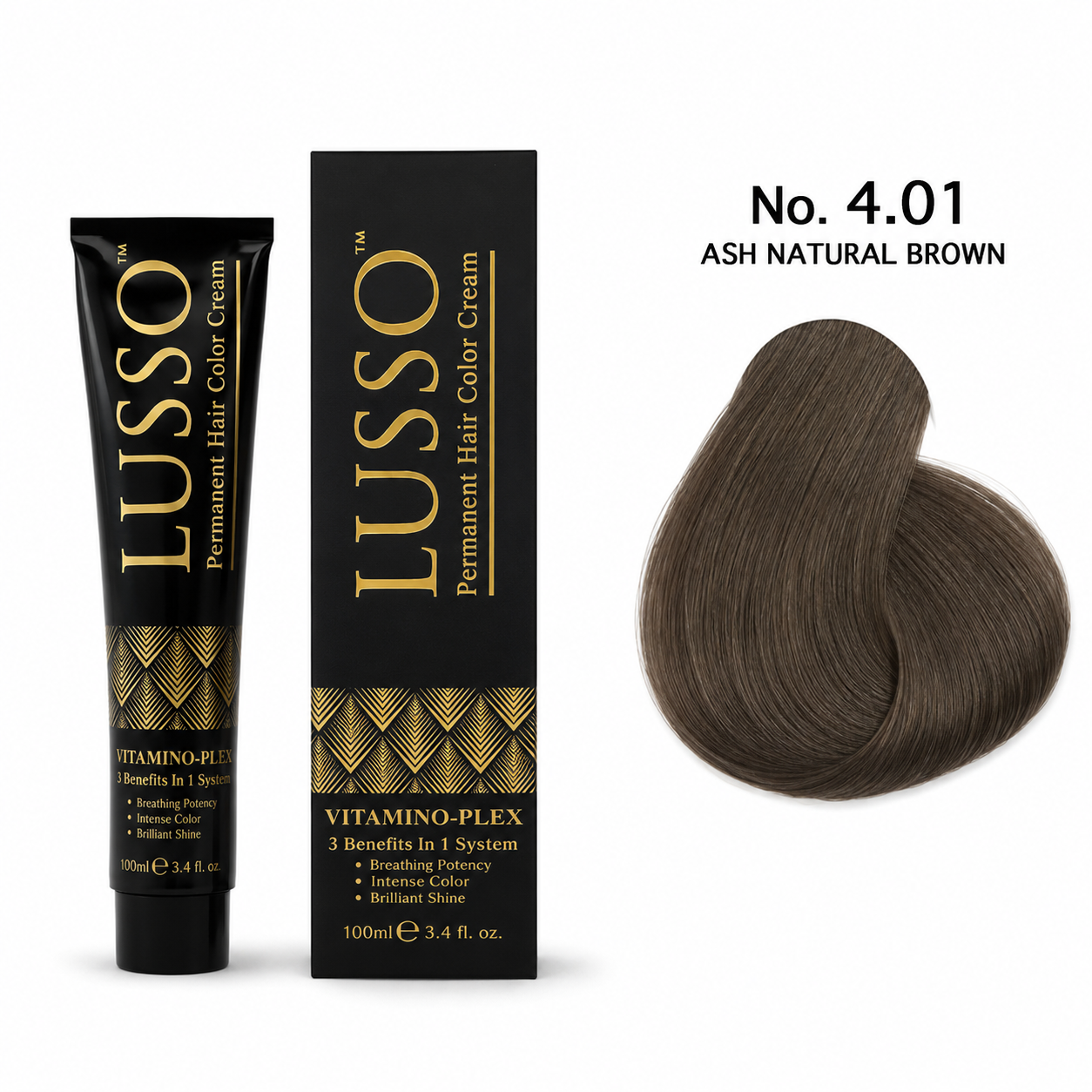 LUSSO Permanent Hair Colour Cream 100 ml No. 4.01 Ash Natural Brown