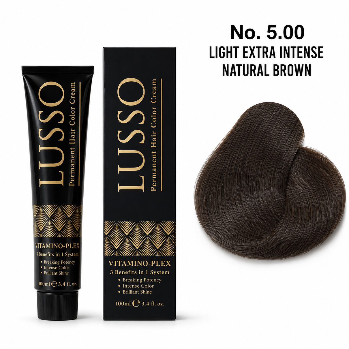 LUSSO Permanent Hair Colour Cream 100 ml No. 5.00 Light Extra Intense Natural Brown