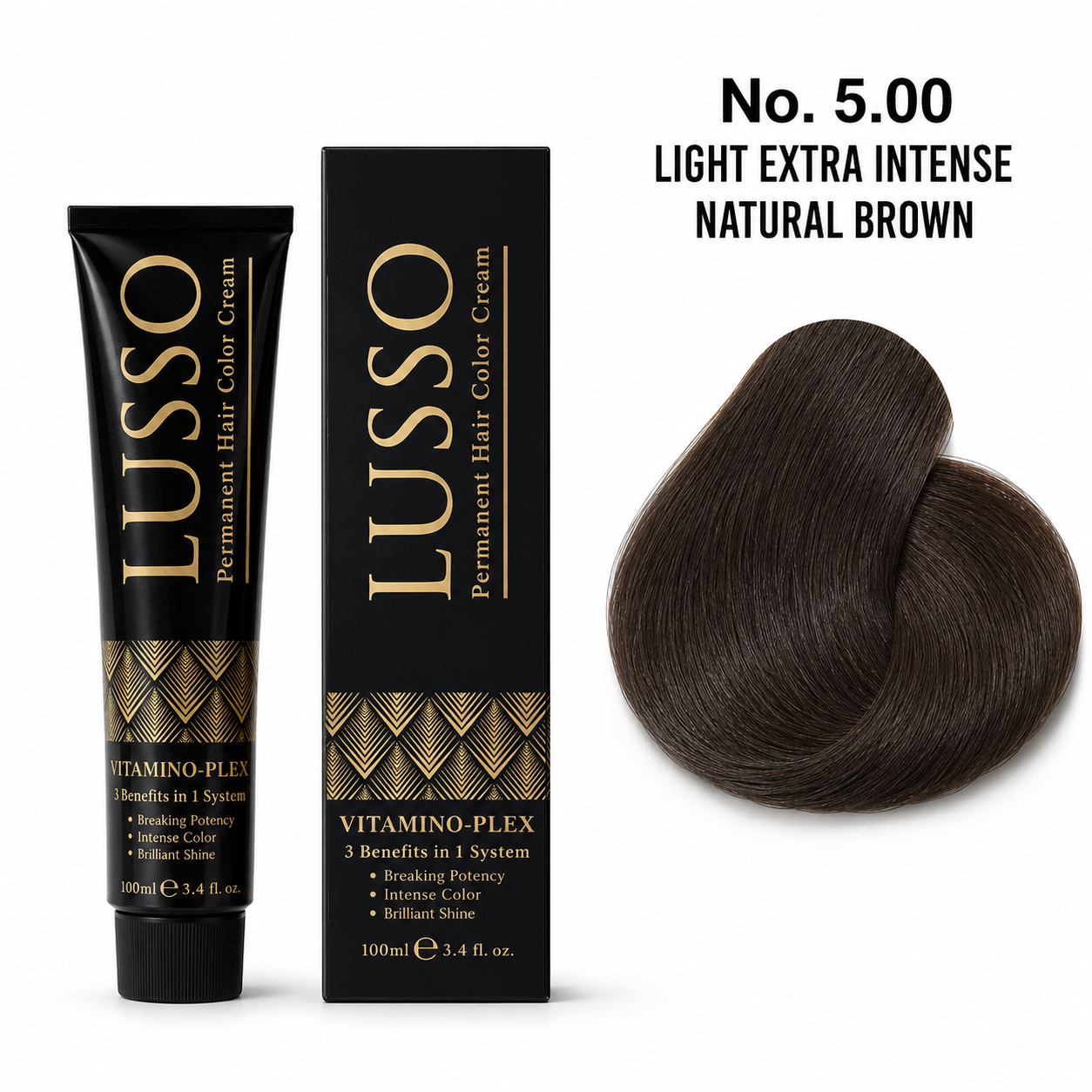 LUSSO Permanent Hair Colour Cream 100 ml No. 5.00 Light Extra Intense Natural Brown