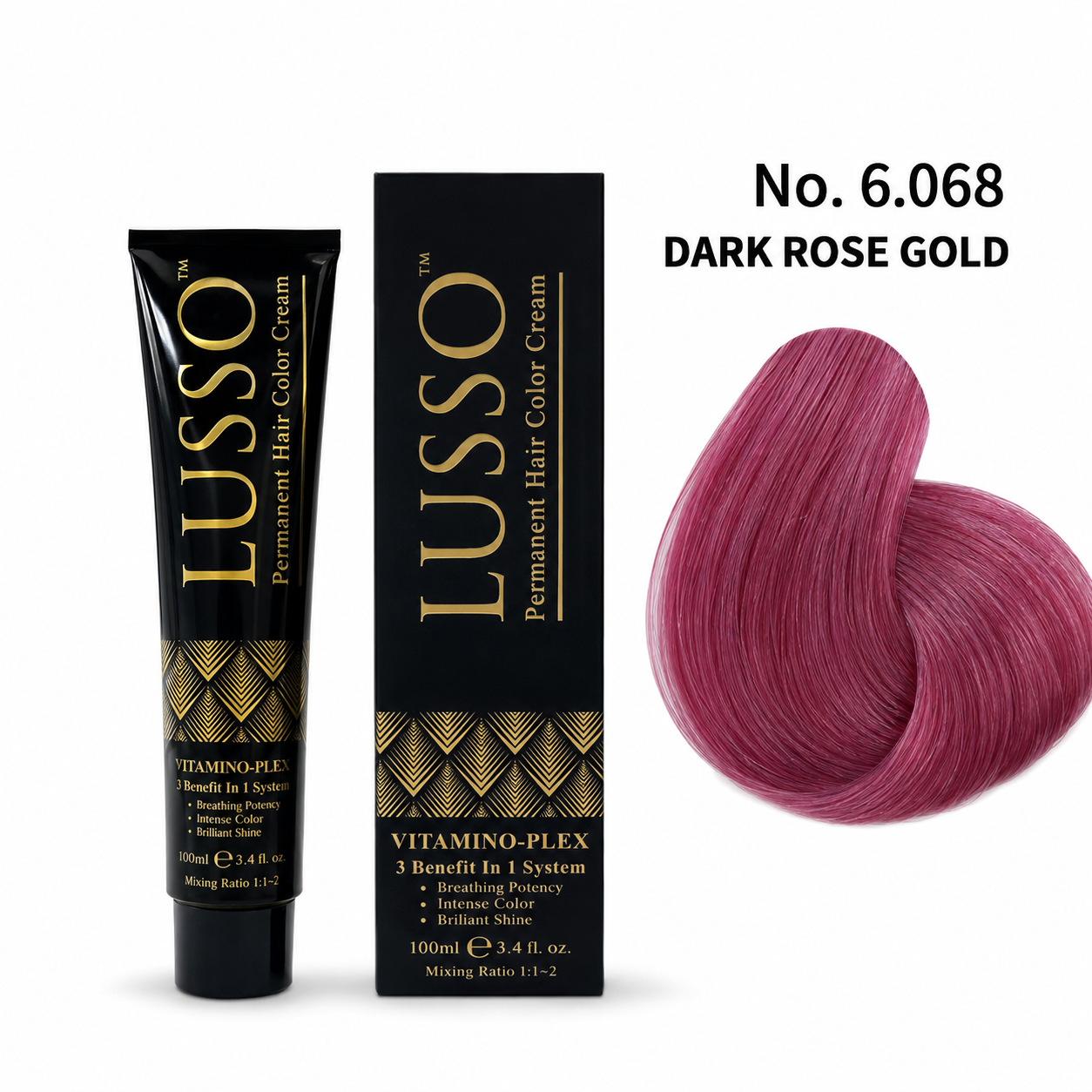 LUSSO Permanent Hair Colour Cream 100 ml No. 6.068 Dark Rose Gold