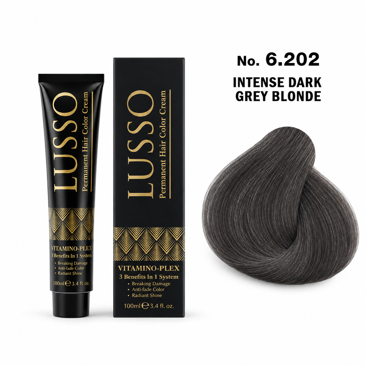 LUSSO Permanent Hair Colour Cream 100 ml No. 6.202 Intense Dark Grey Blonde