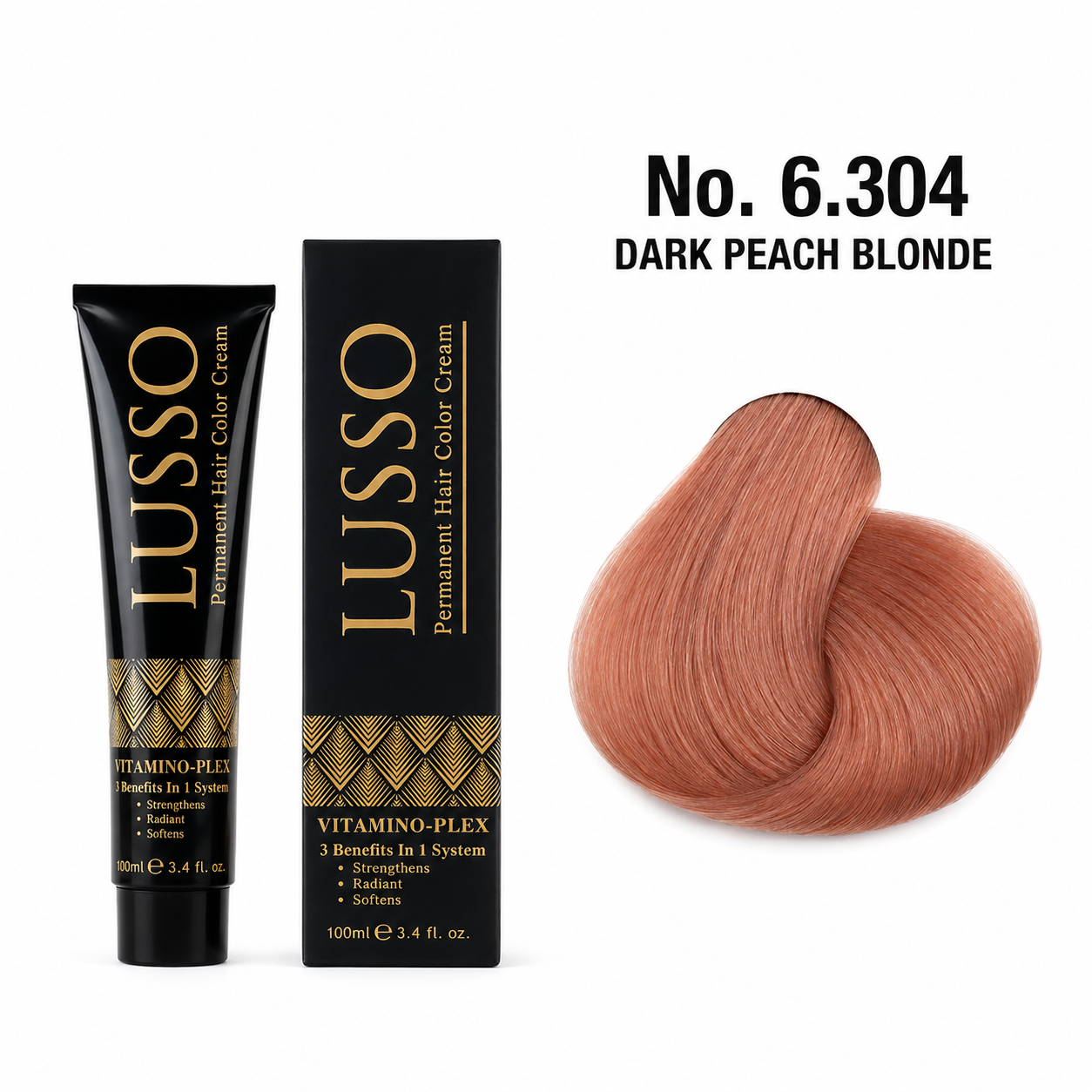 LUSSO Permanent Hair Colour Cream 100 ml No. 6.304 Dark Peach Blonde