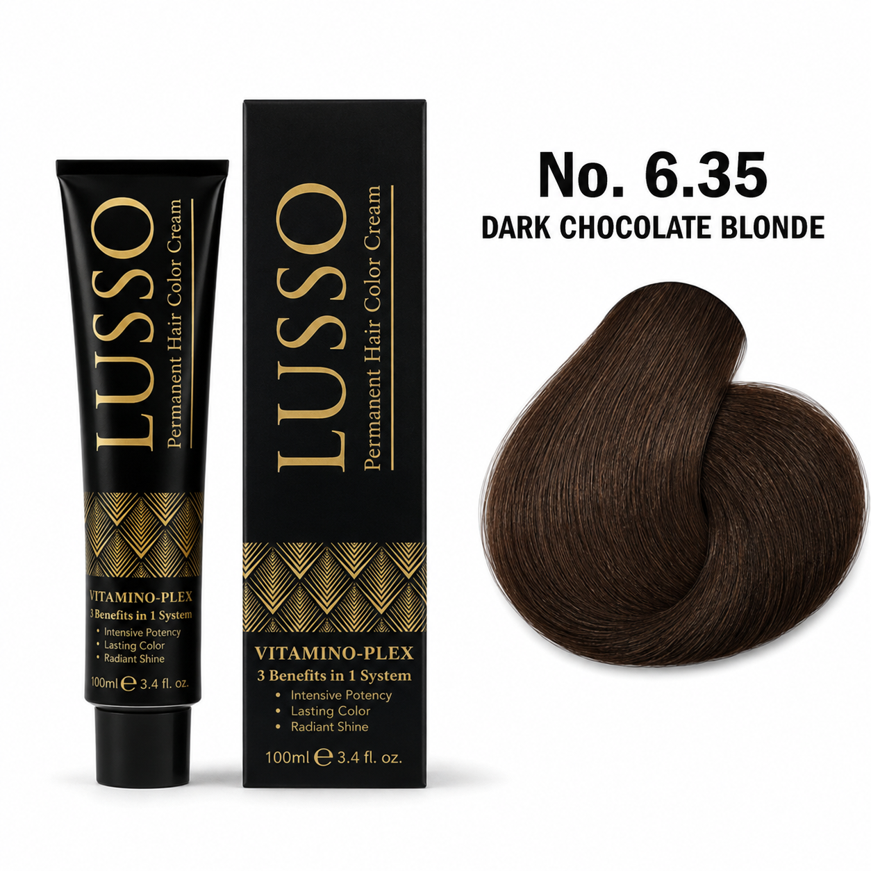 LUSSO Permanent Hair Colour Cream 100 ml No. 6.35 Dark Chocolate Blonde