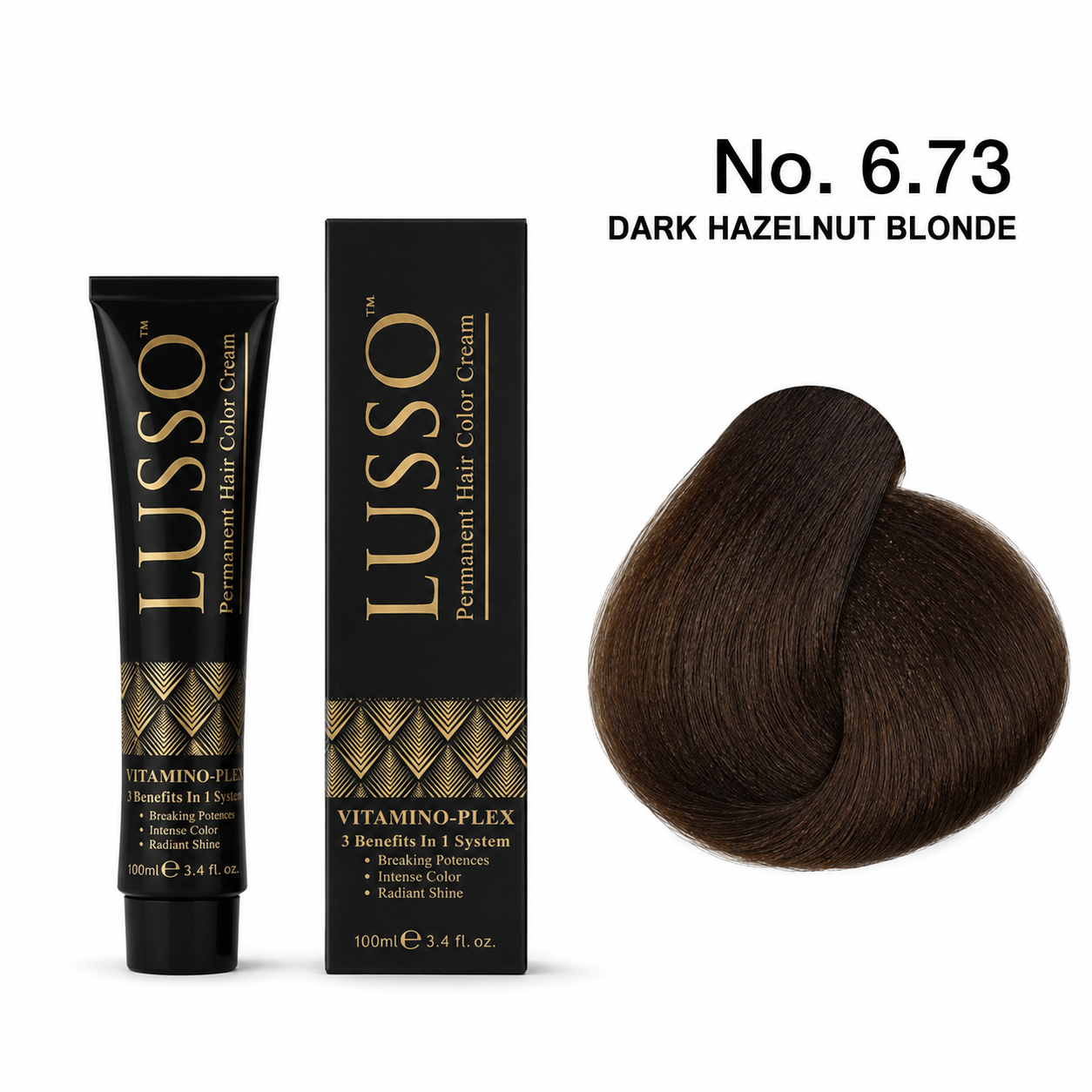 LUSSO Permanent Hair Colour Cream 100 ml No. 6.73 Dark Hazelnut Blonde