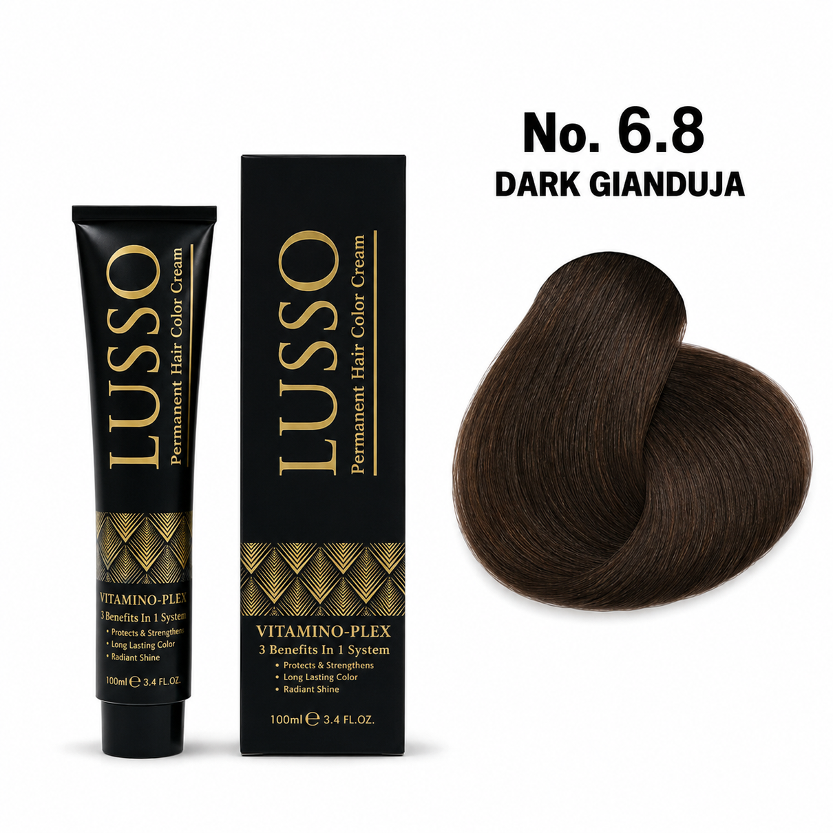 LUSSO Permanent Hair Colour Cream 100 ml No. 6.8 Dark Gianduja