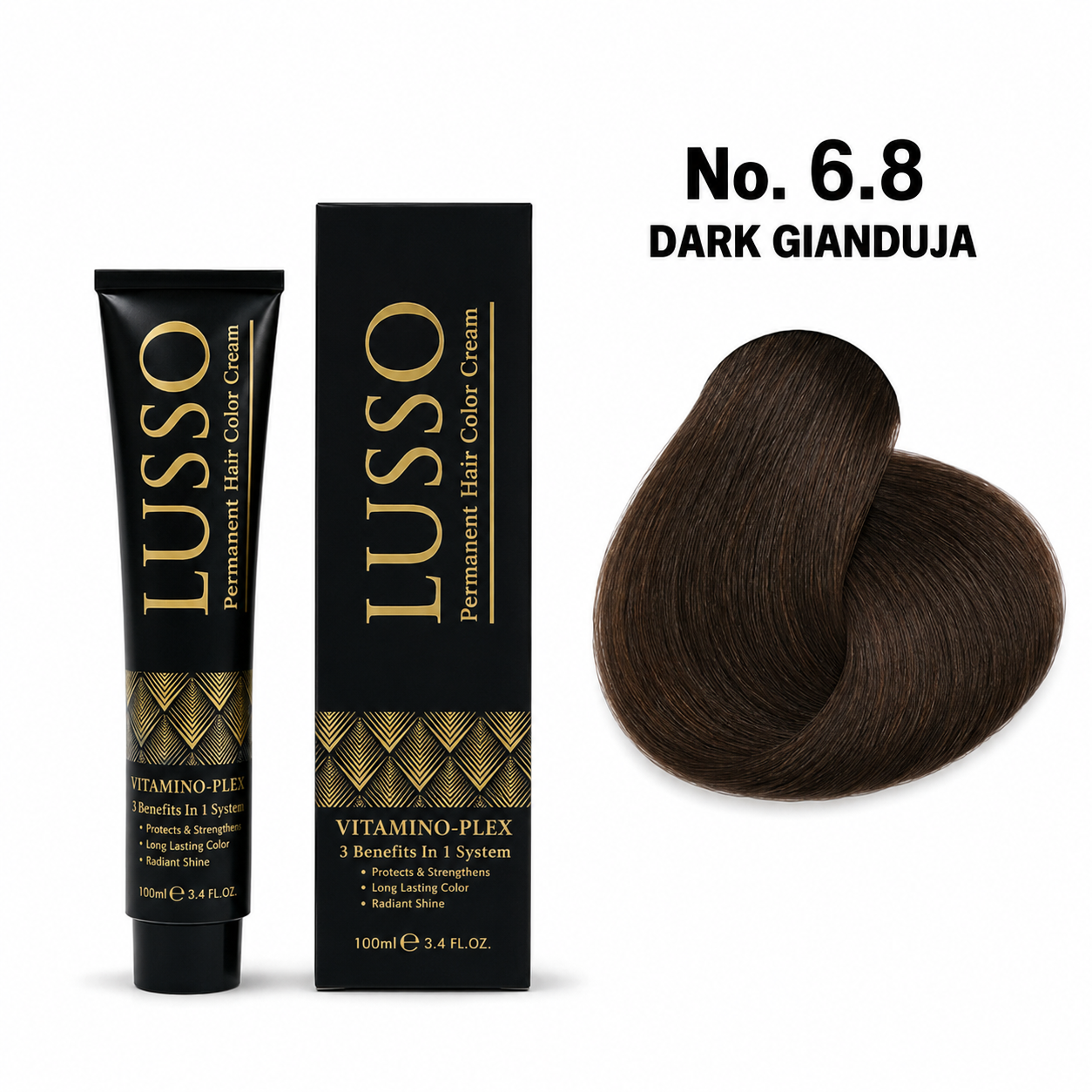 LUSSO Permanent Hair Colour Cream 100 ml No. 6.8 Dark Gianduja