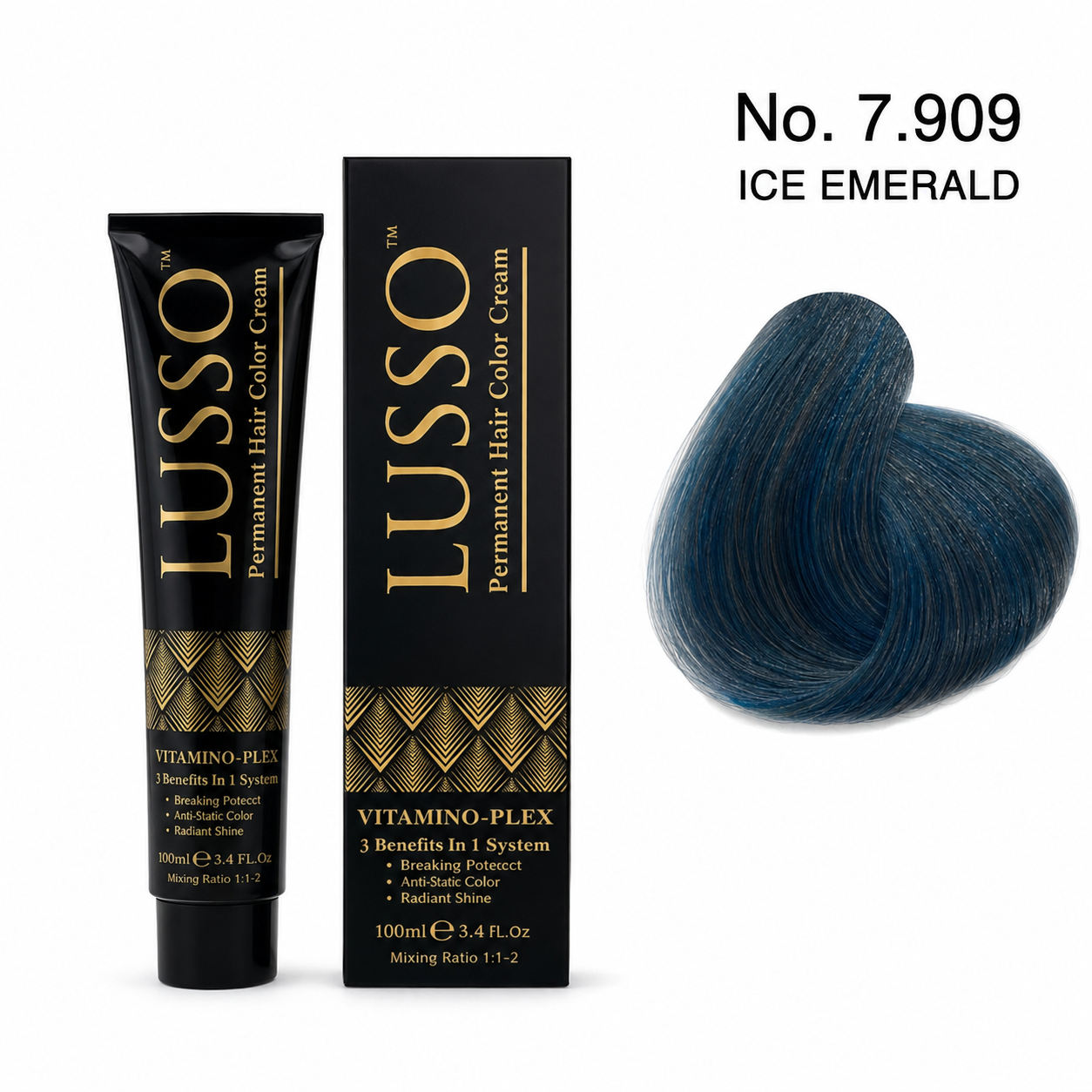 LUSSO Permanent Hair Colour Cream 100 ml No. 7.909 Ice Emerald