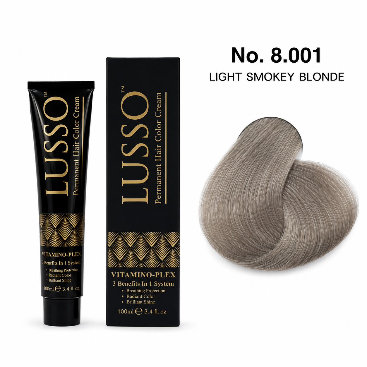 LUSSO Permanent Hair Colour Cream 100 ml No. 8.001 Light Smokey Blonde