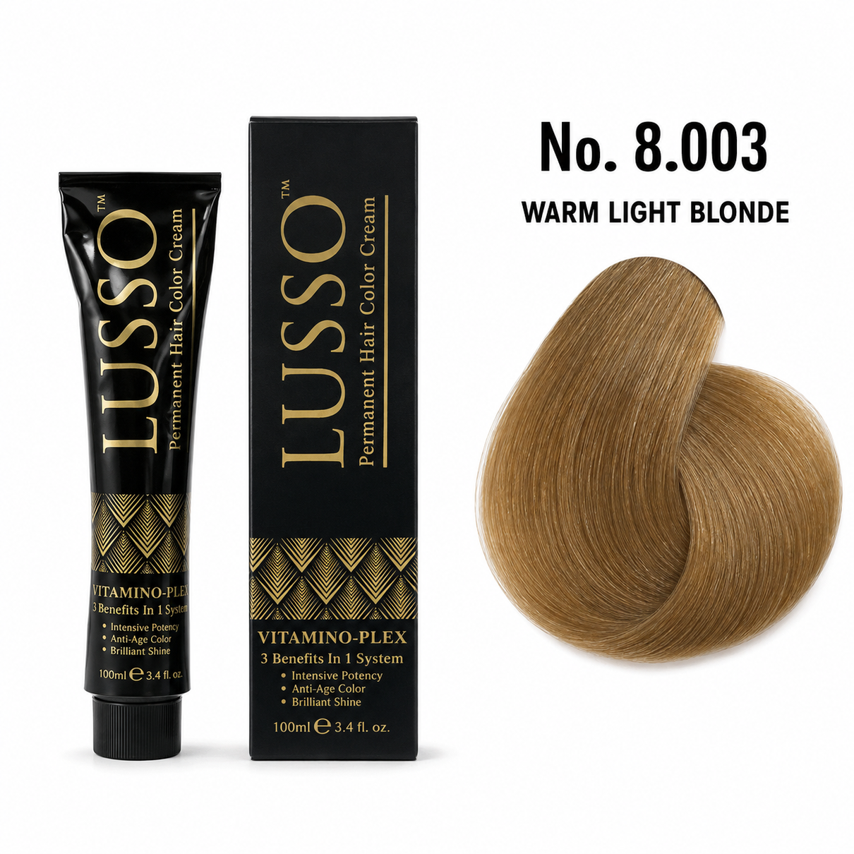 LUSSO Permanent Hair Colour Cream 100 ml No. 8.003 Warm Light Blonde