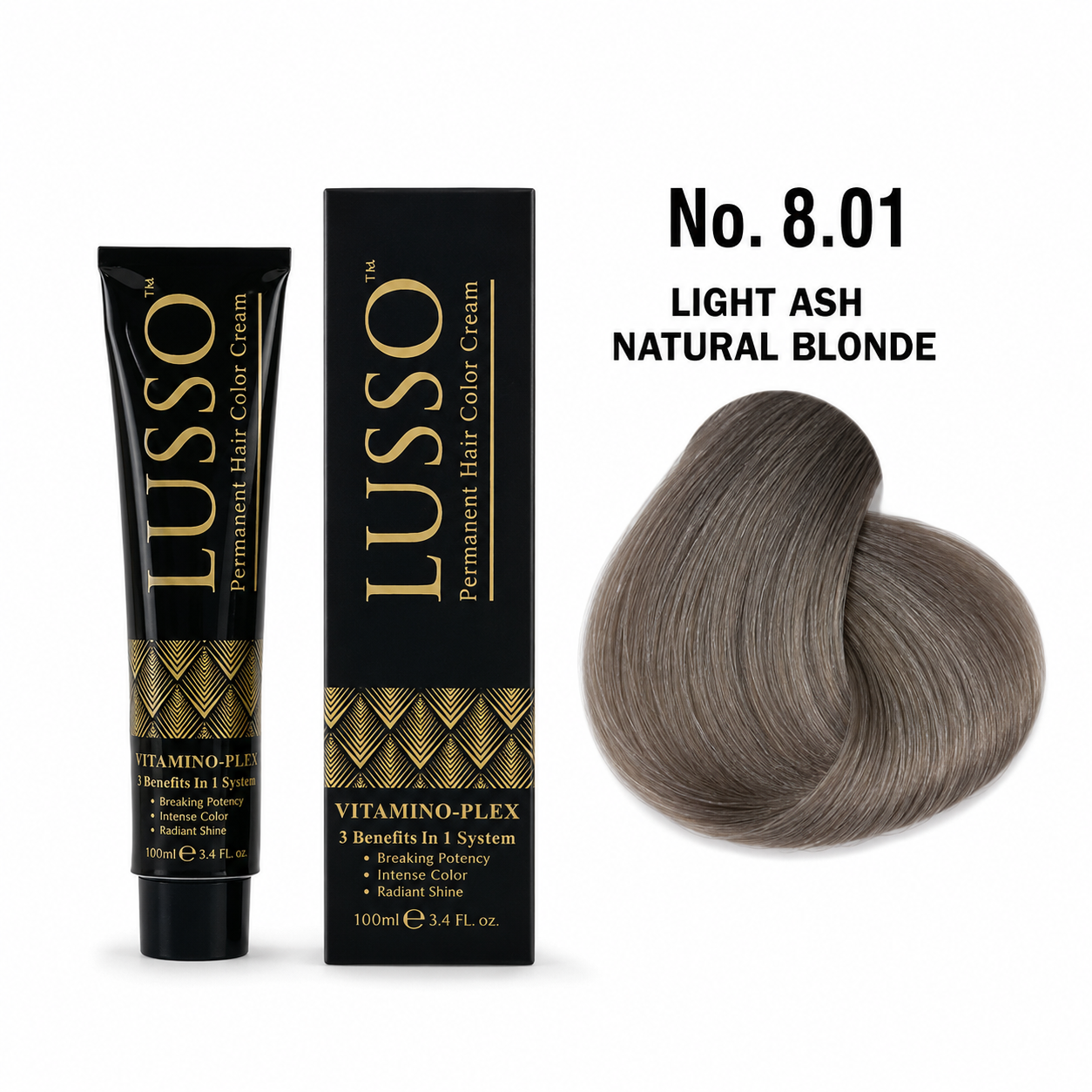 LUSSO Permanent Hair Colour Cream 100 ml No. 8.01 Light Ash Natural Blonde