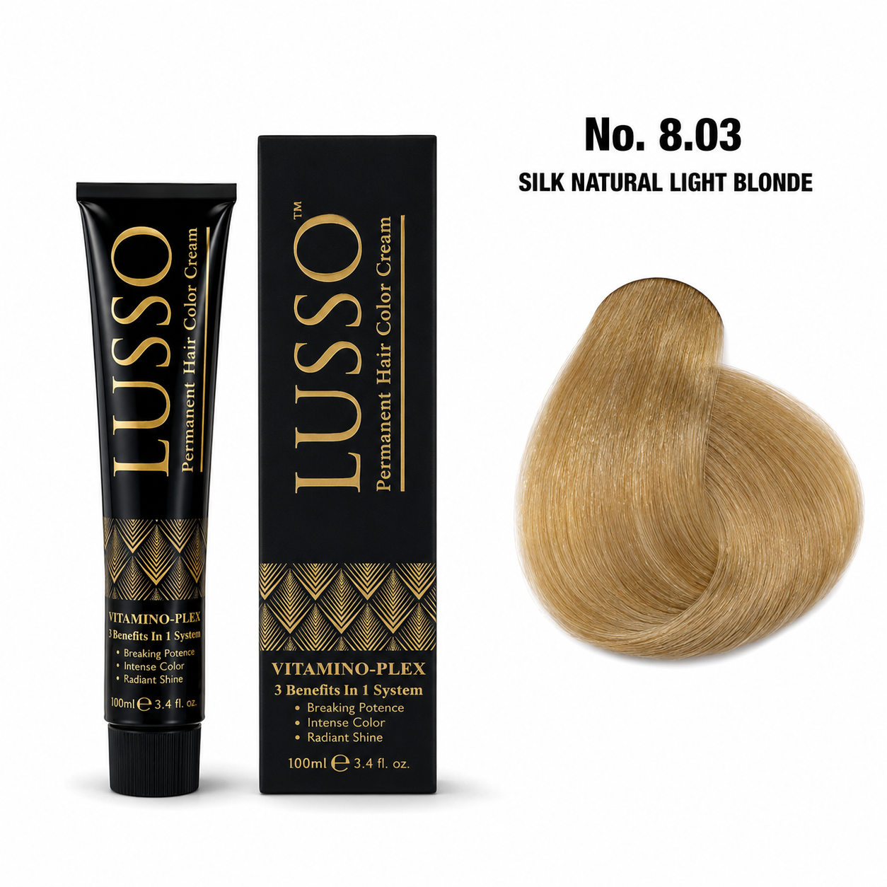 LUSSO Permanent Hair Colour Cream 100 ml No. 8.03 Silk Natural Light Blonde