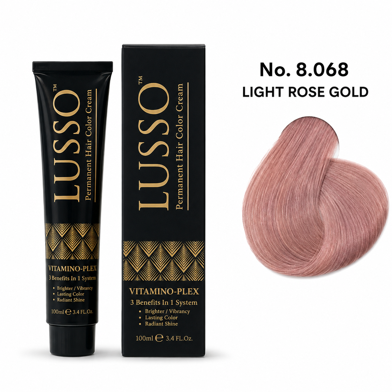 LUSSO Permanent Hair Colour Cream 100 ml No. 8.068 Light Rose Gold