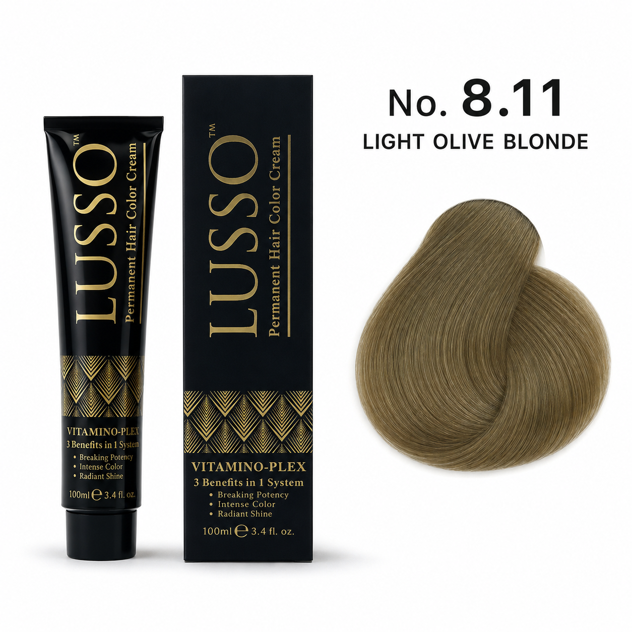 LUSSO Permanent Hair Colour Cream 100 ml No. 8.11 Light Olive Blonde