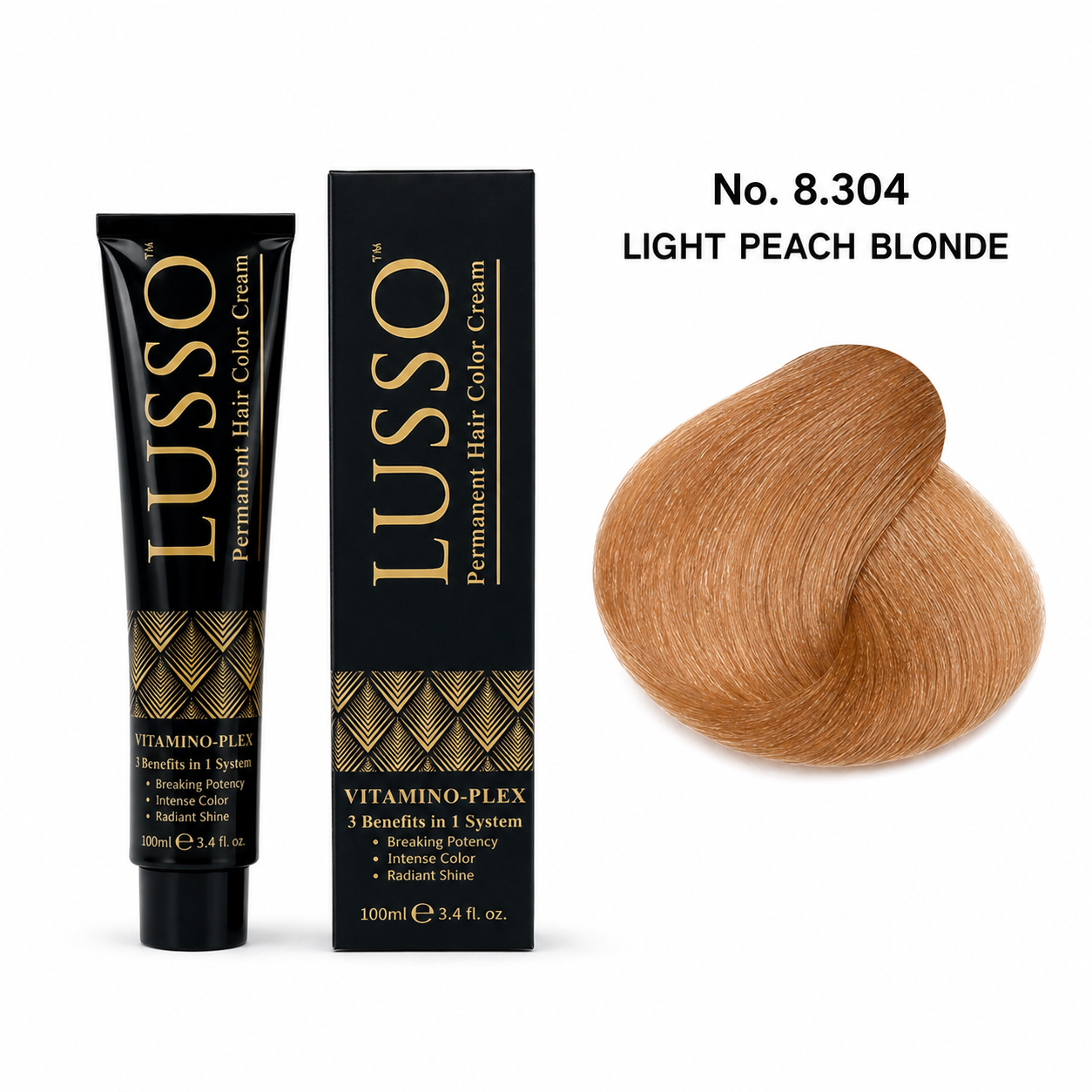 LUSSO Permanent Hair Colour Cream 100 ml No. 8.304 Light Peach Blonde