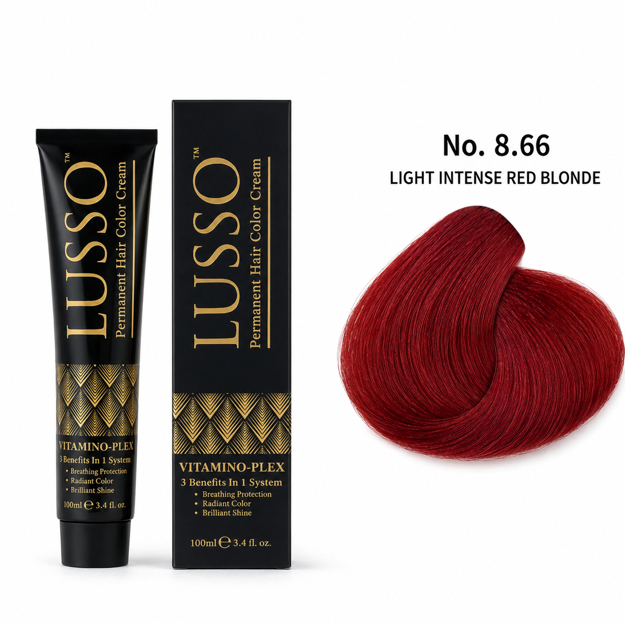 LUSSO Permanent Hair Colour Cream 100 ml No. 8.66 Light Intense Red Blonde