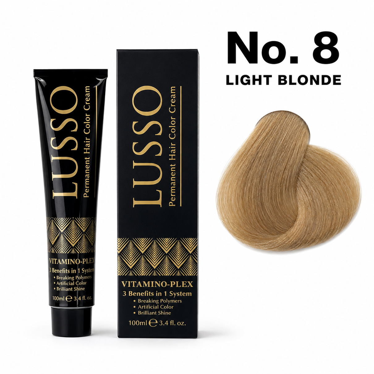 LUSSO Permanent Hair Colour Cream 100 ml No. 8 Light Blonde
