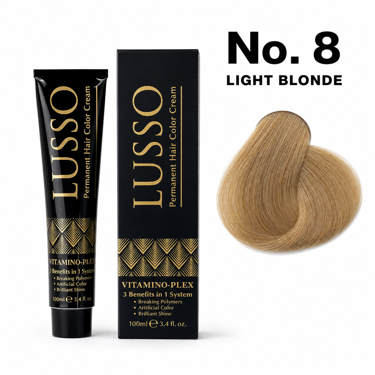 LUSSO Permanent Hair Colour Cream 100 ml No. 8 Light Blonde