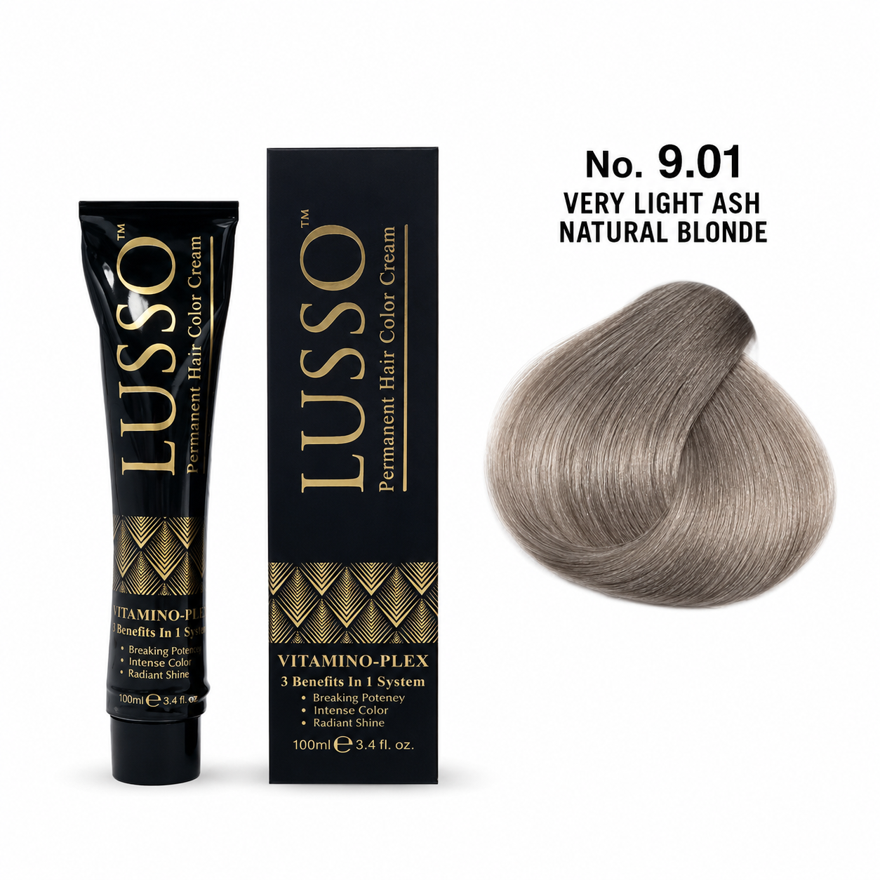 LUSSO Permanent Hair Colour Cream 100 ml No. 9.01 Very Light Ash Natural Blonde