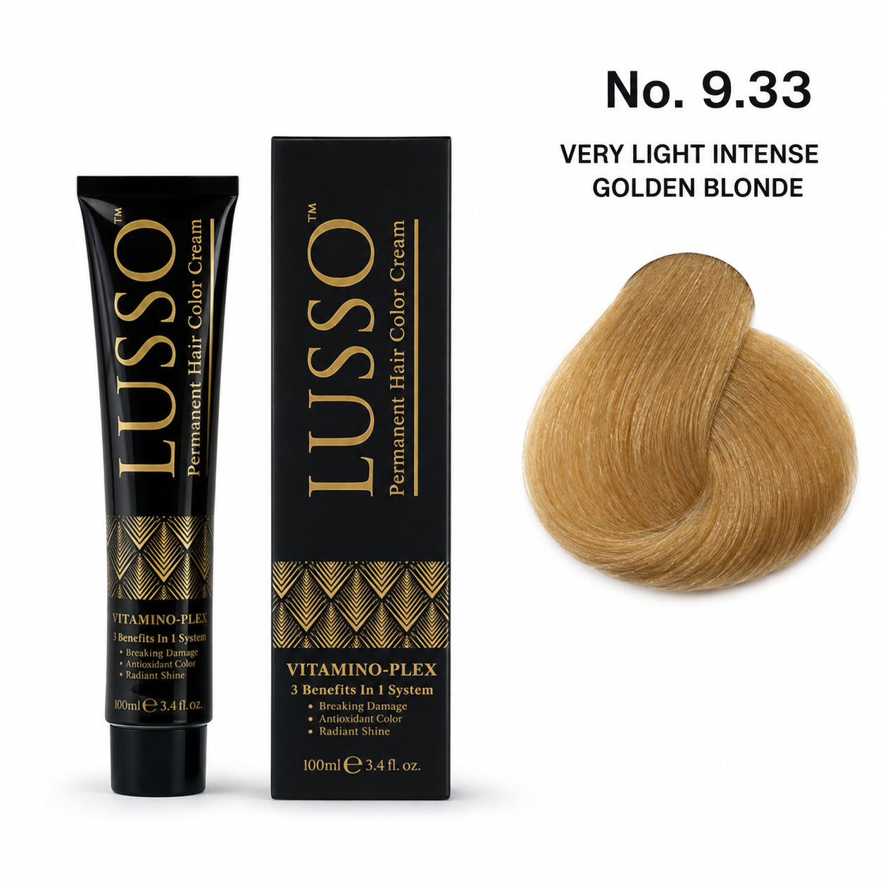 LUSSO Permanent Hair Colour Cream 100 ml No. 9.33 Very Light Intense Golden Blonde
