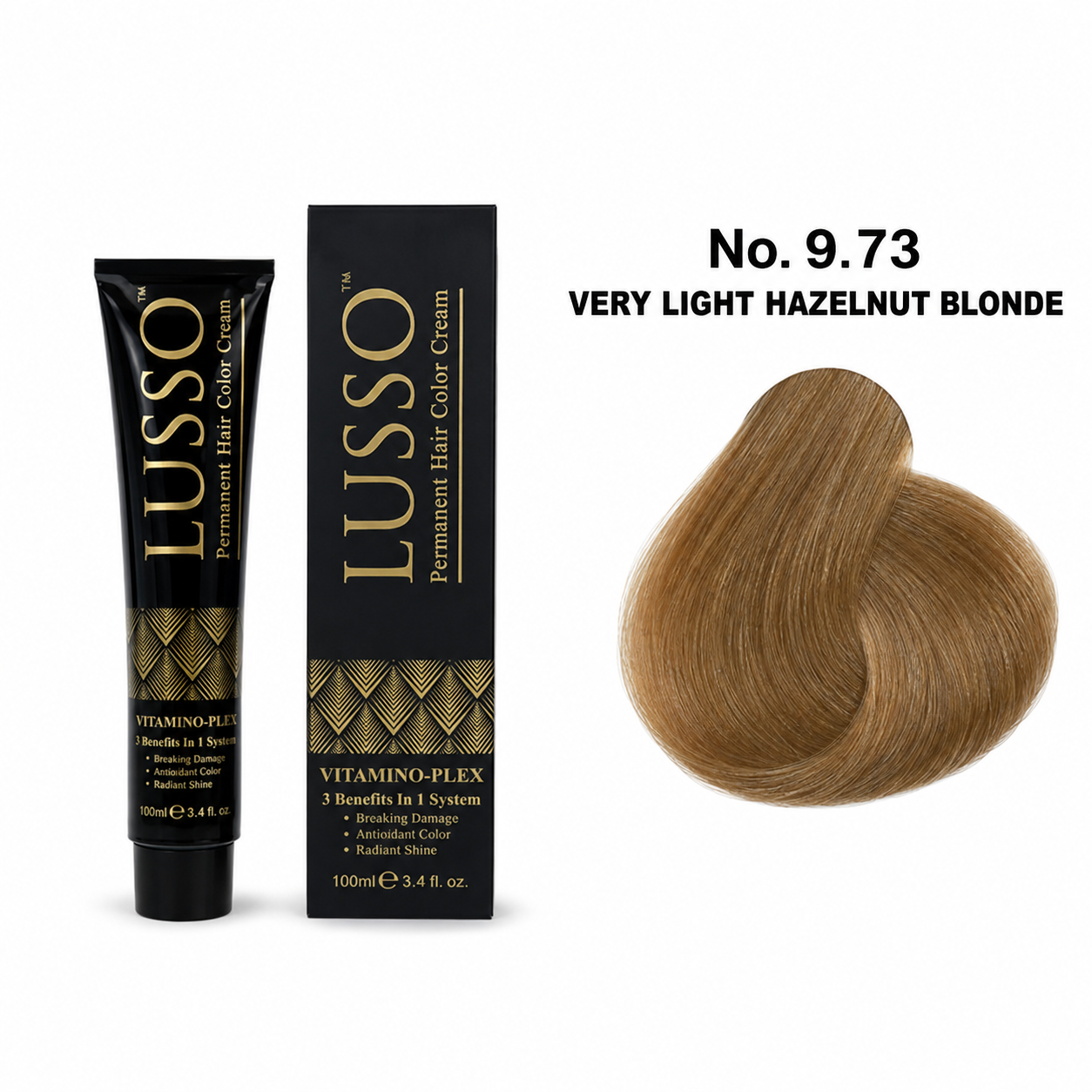 LUSSO Permanent Hair Colour Cream 100 ml No. 9.73 Very Light Hazelnut Blonde