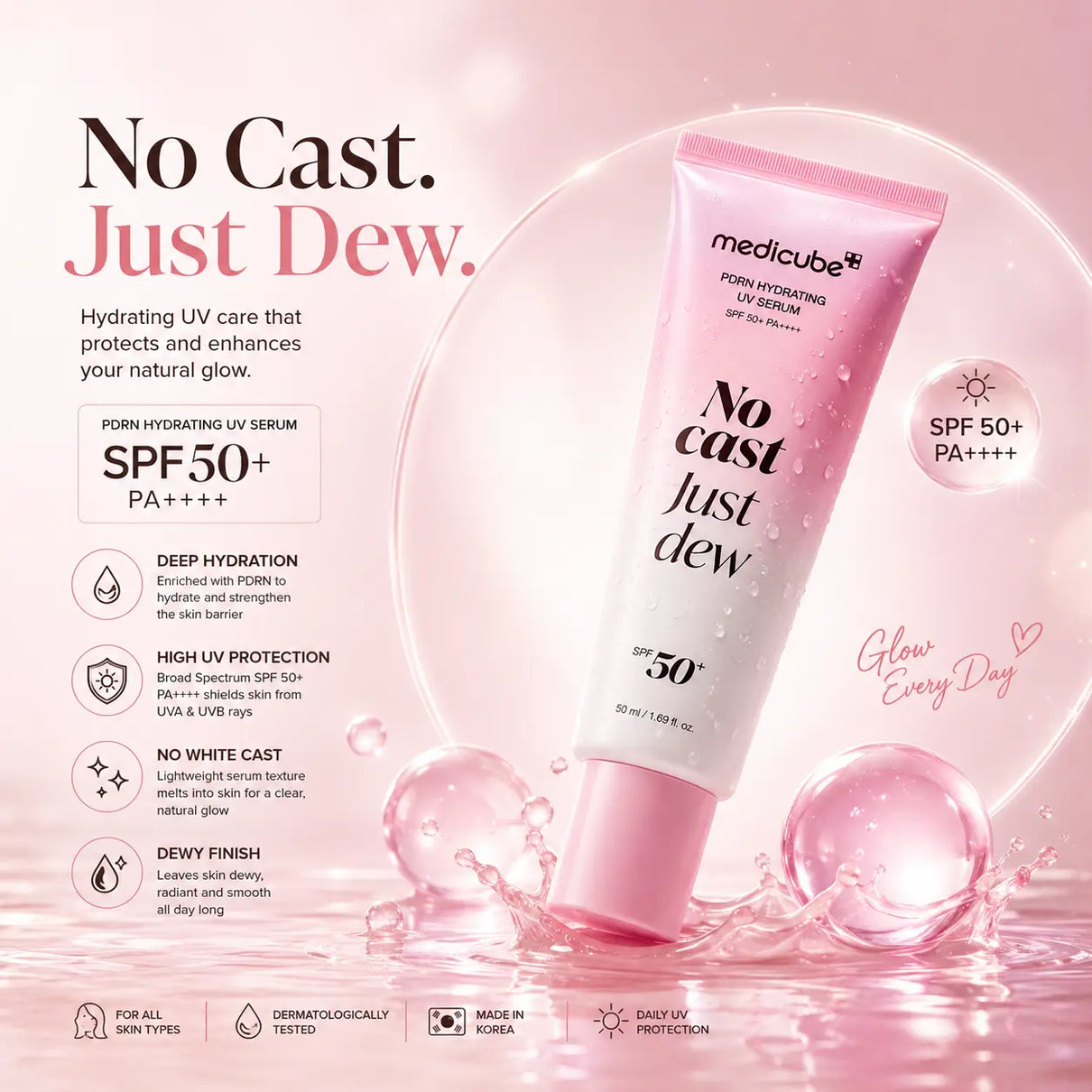 MEDICUBE No Cast Just Dew PDRN Hydrating UV Serum 50 ml - DOKAN