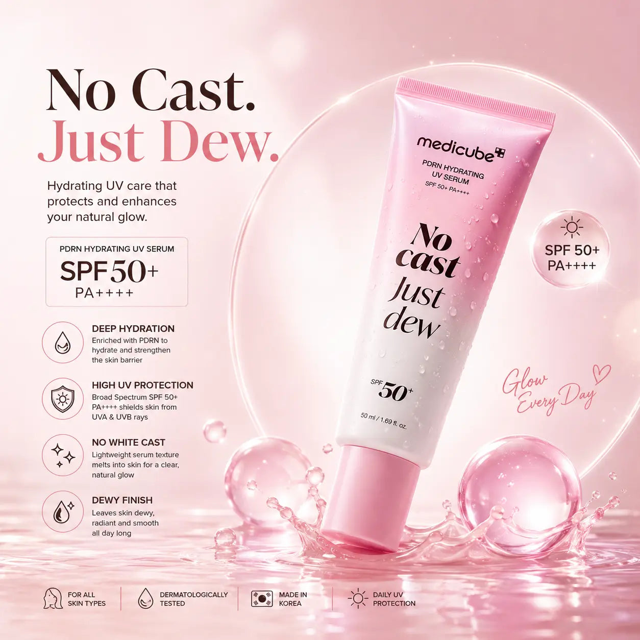 MEDICUBE No Cast Just Dew PDRN Hydrating UV Serum 50 ml - DOKAN