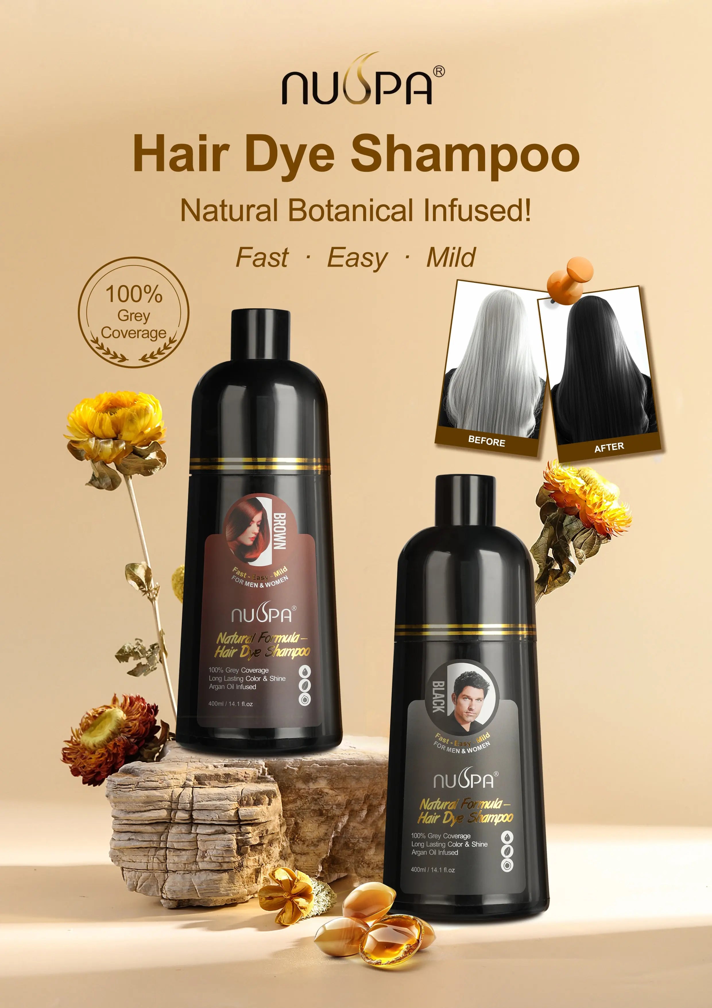 NUSPA Natural Hair Dye Argan Oil Infused Shampoo 400 ML NUSPA JOLIE'S