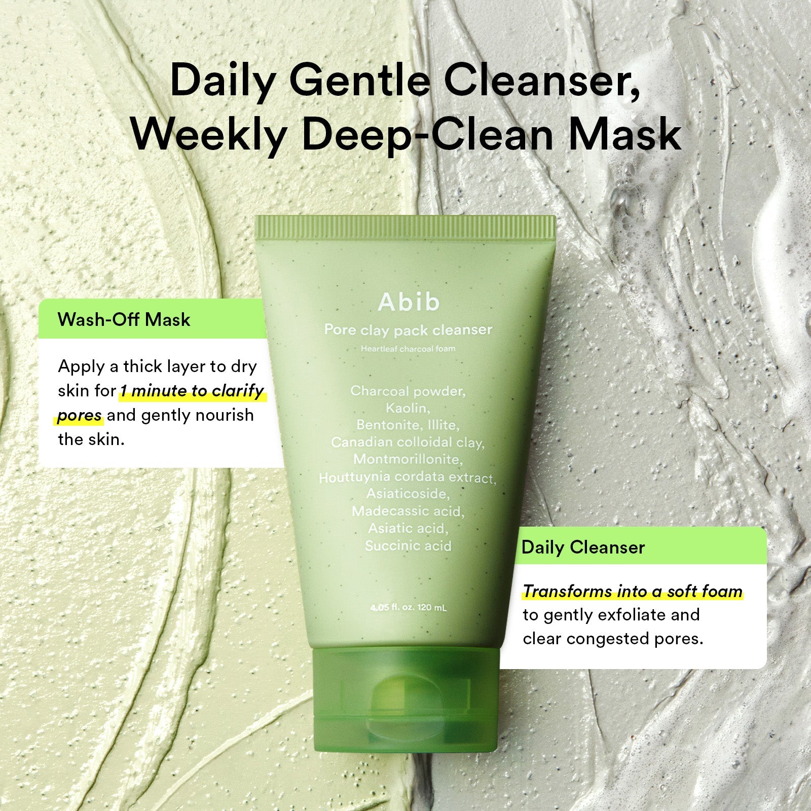ABIB Pore Clay Pack Cleanser Heartleaf Charcoal Foam – 120ml creative image