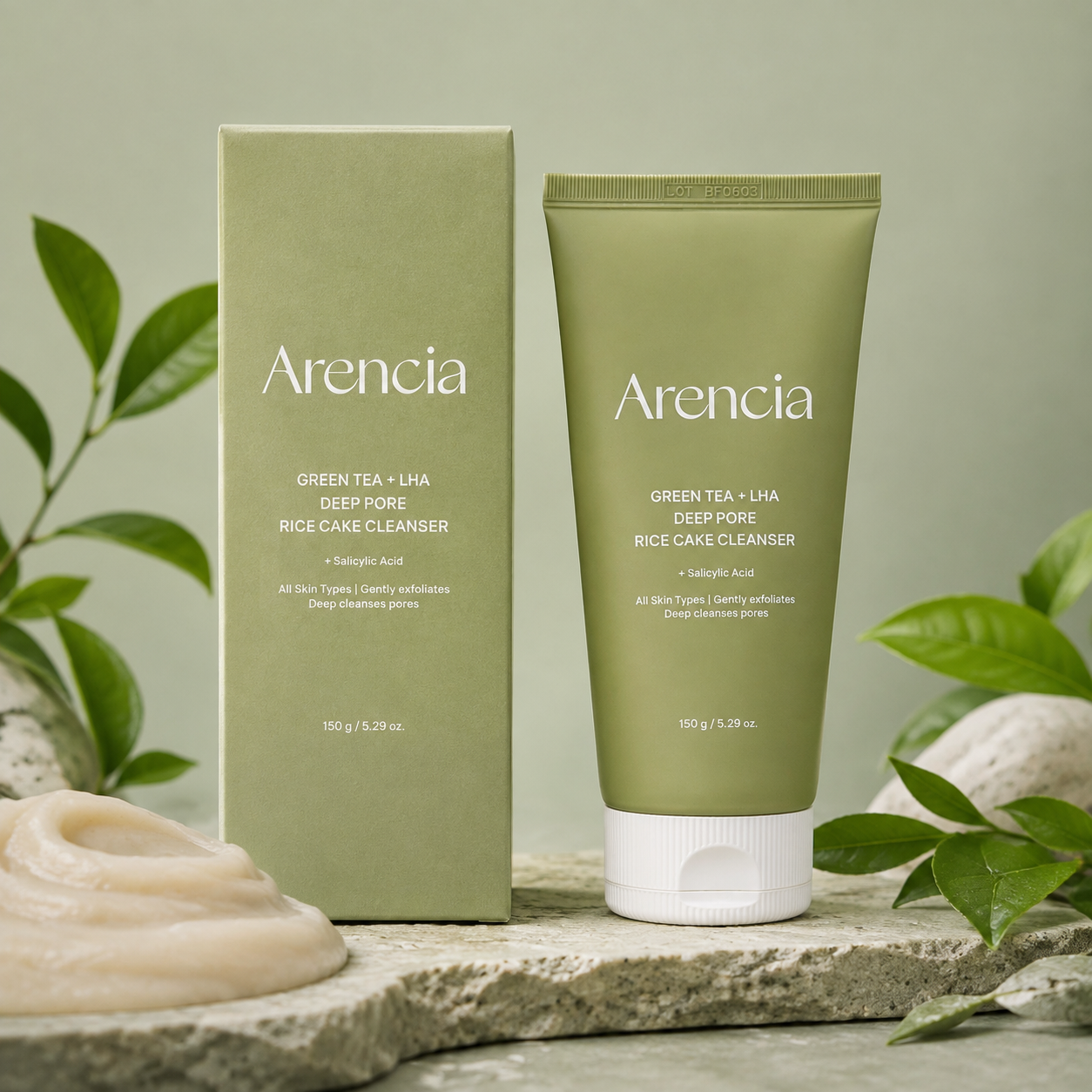 ARENCIA Green Tea + LHA Deep Pore Rice Cake Cleanser – 150g creative