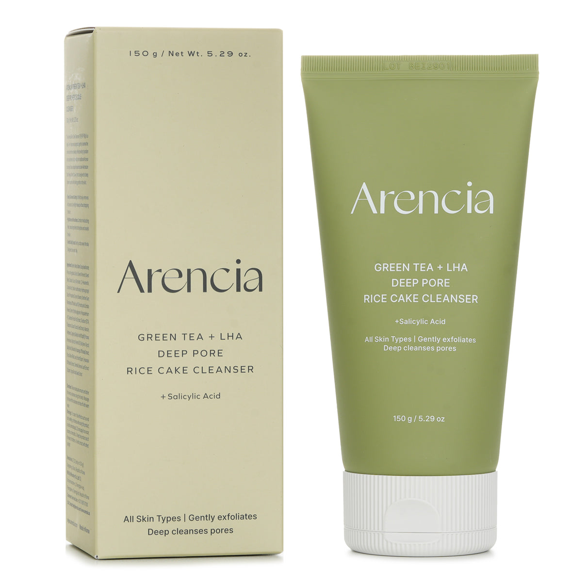 ARENCIA Green Tea + LHA Deep Pore Rice Cake Cleanser – 150g