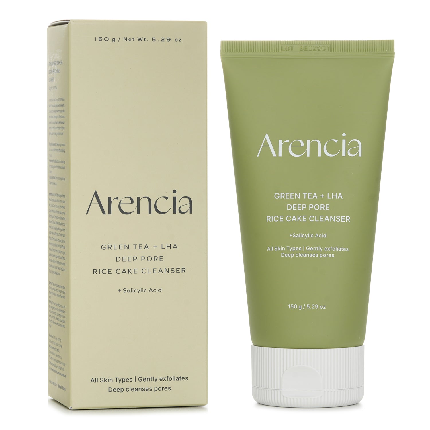 ARENCIA Green Tea + LHA Deep Pore Rice Cake Cleanser – 150g