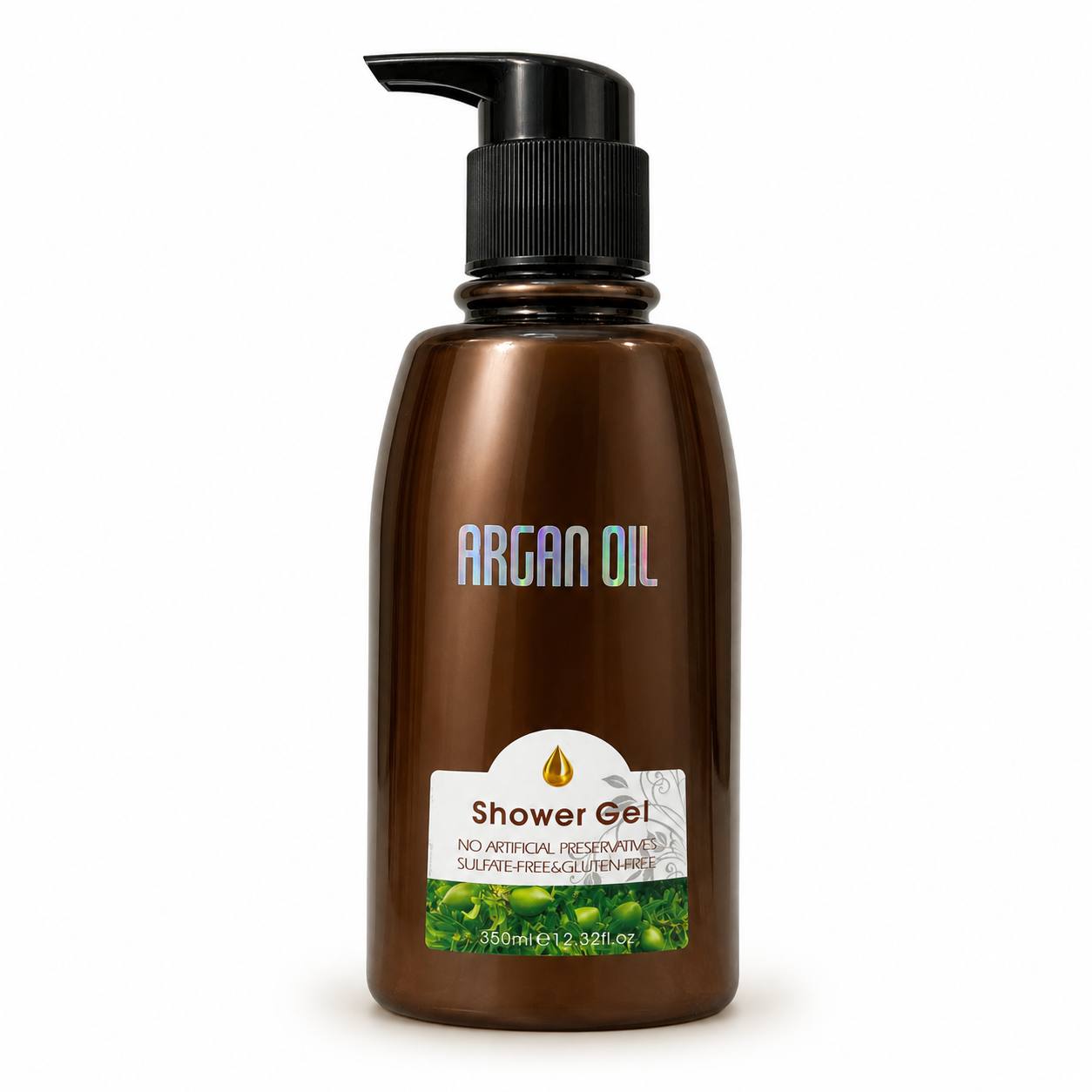 Argan Oil Shower Gel 350 ml brown pump bottle front view
