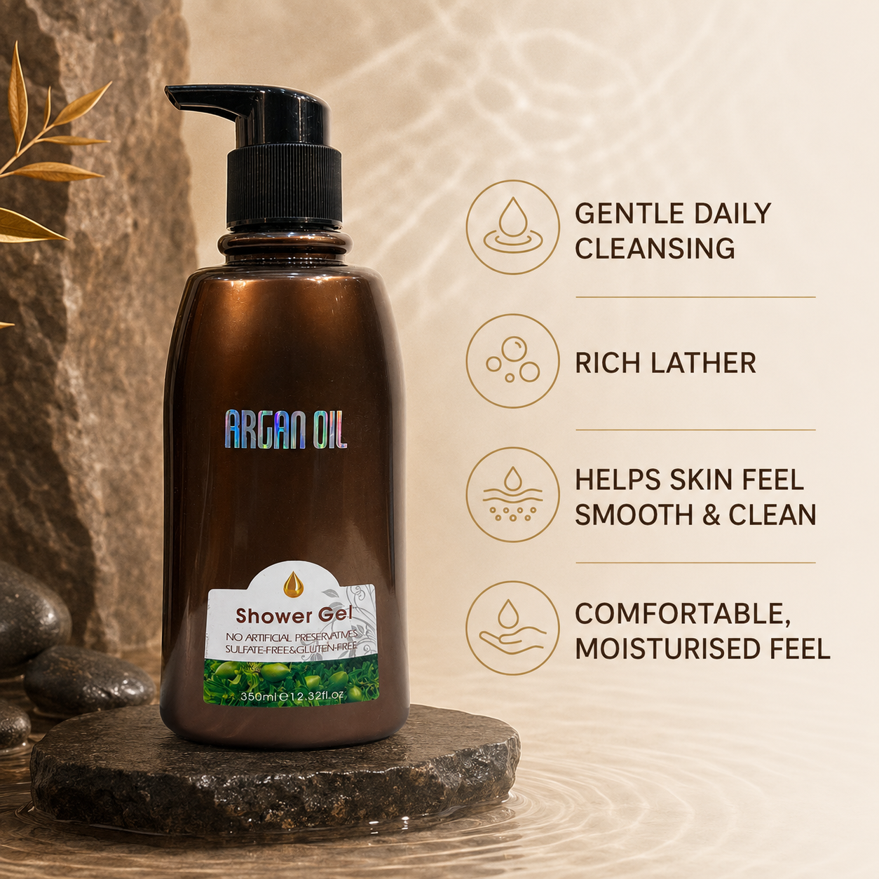 Argan Oil Shower Gel 350 ml cleansing and moisturising-feel benefits